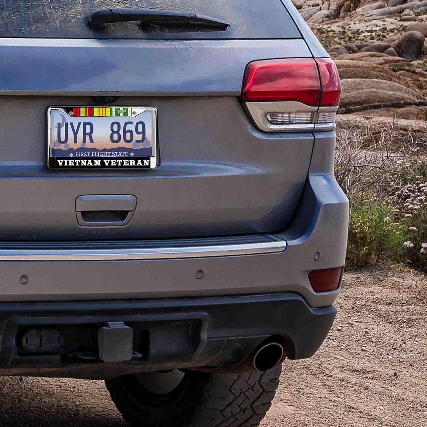 Vietnam Veteran 3 Ribbons Metal License Plate Frame (Chrome, 6 x 12 Inches)