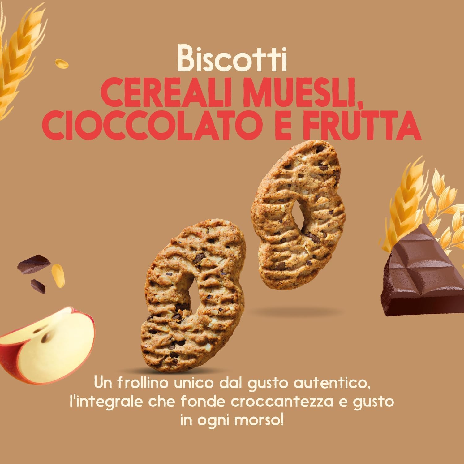 Biscotti Integrali Muesli Cioccolato e Frutta 230g Ricchi di Fibre Snack Colazione Sana Variazioni 4/8/12 Confezioni (12 PEZZI)