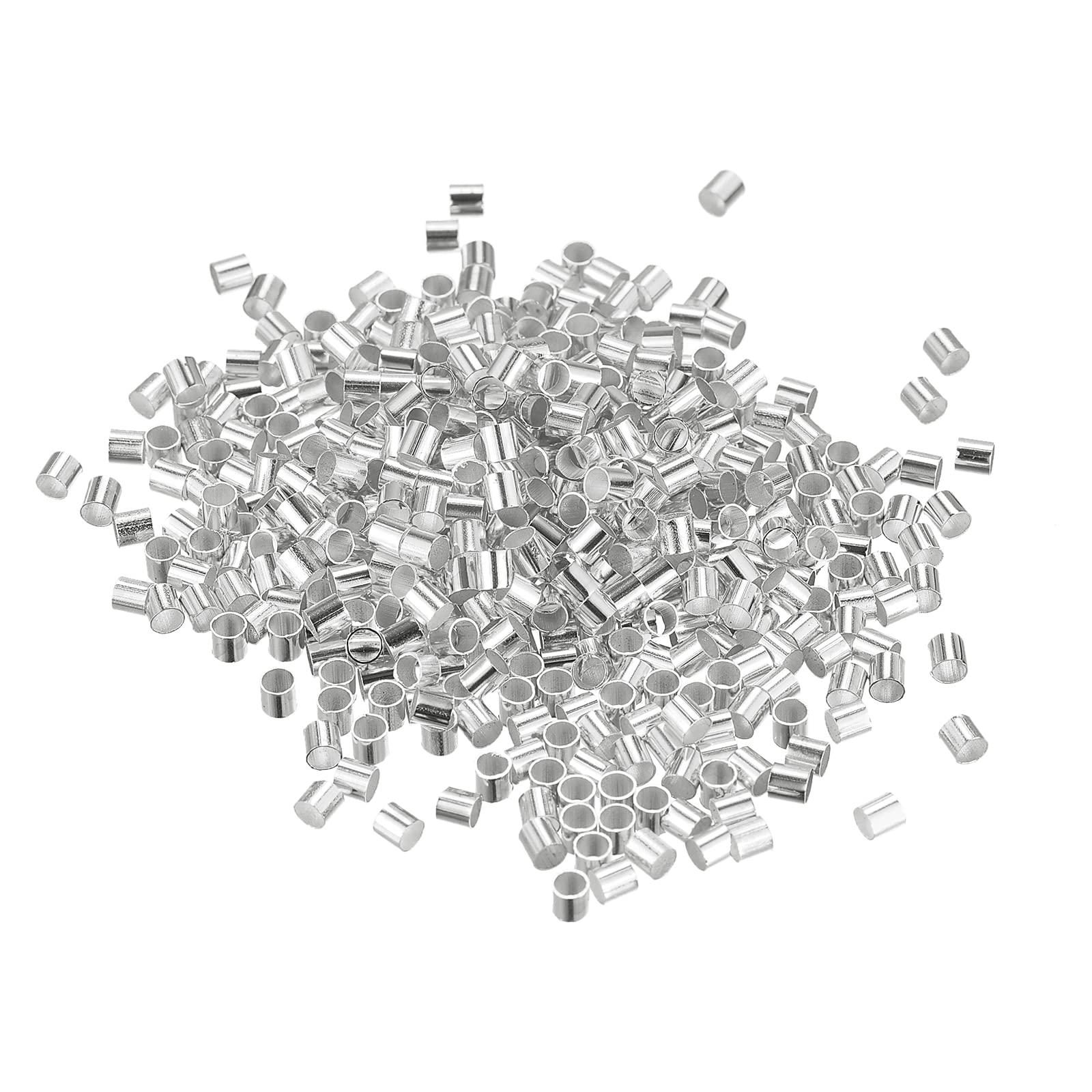 Cuentas de tubo de crimpado de 2,5 mm uxcell en tono plateado para bisutería DIY, 500 uds