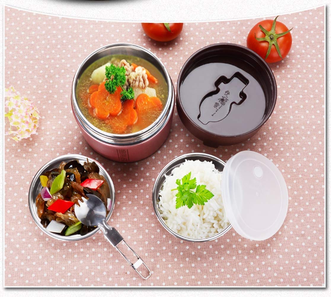 ROFRA Thermobehälter für Essen 2L, Thermo Speisebehälter, mit Geschirr, Aufbewahrungstasche und Schwammbürste, Vakuum Thermobehälter aus Edelstahl, für Müsli, Joghurt, Porridge (Pink)