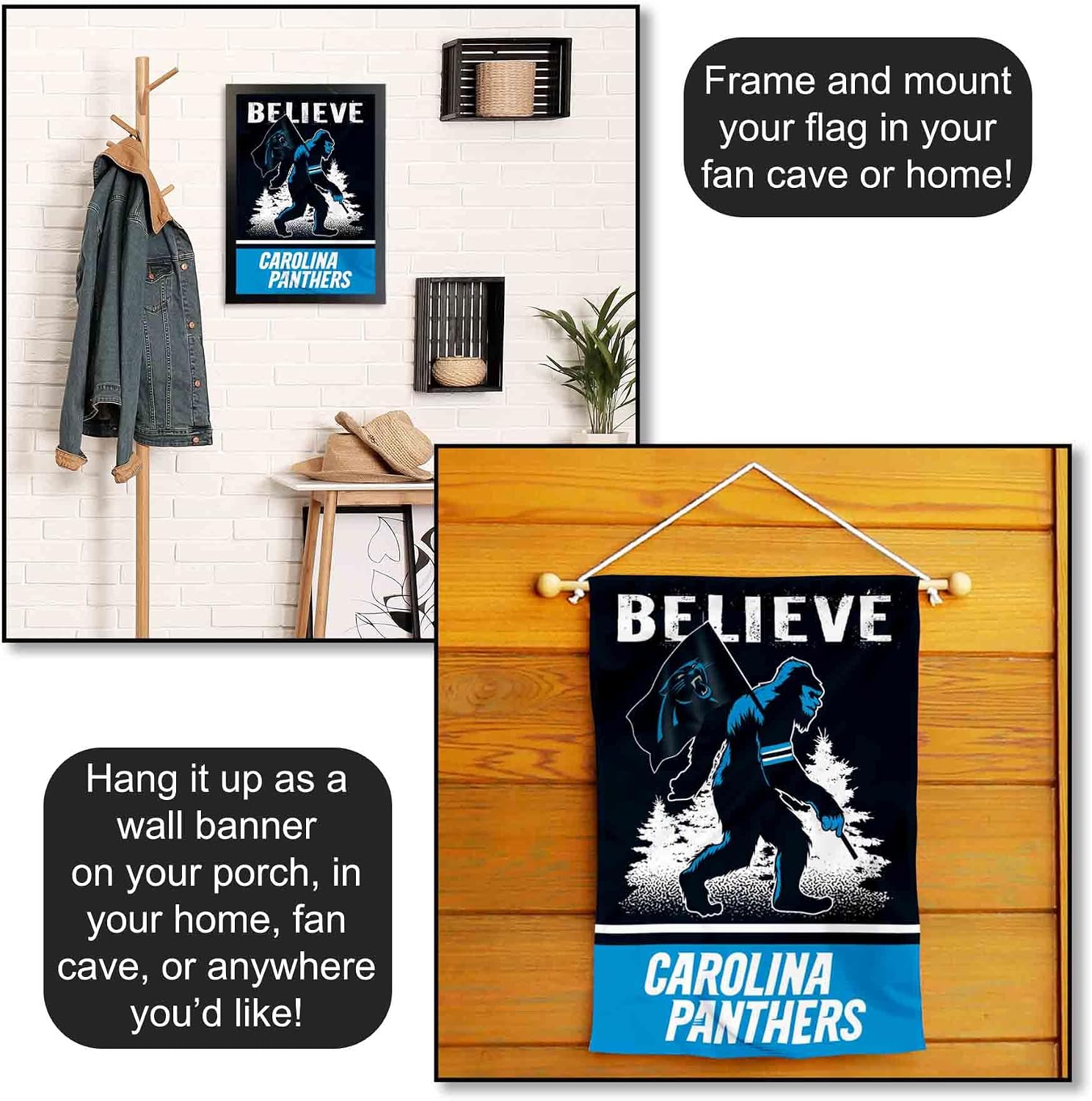 Carolina Panthers Bigfoot Sasquatch Believe Yard Garden Banner Flag