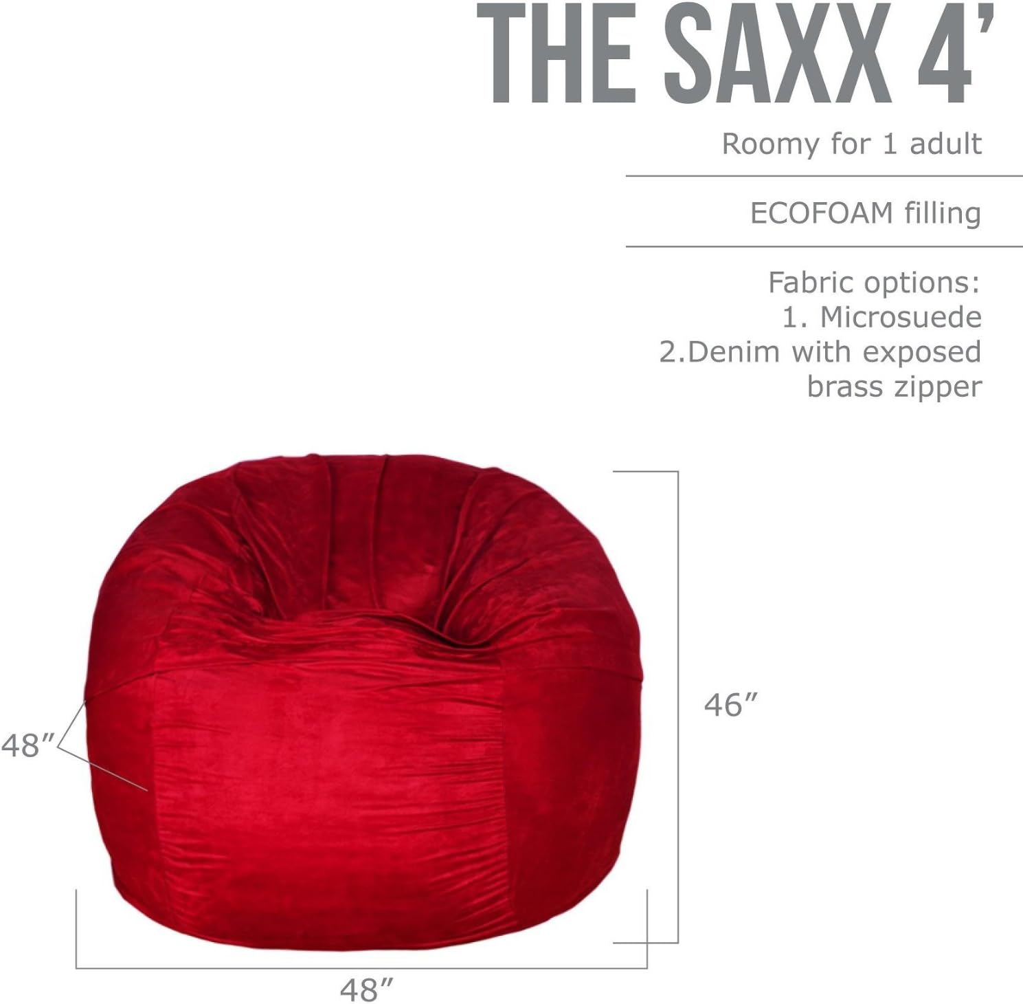 Jaxx 4 ft Round Bean Bag Chair for Adults, Charcoal