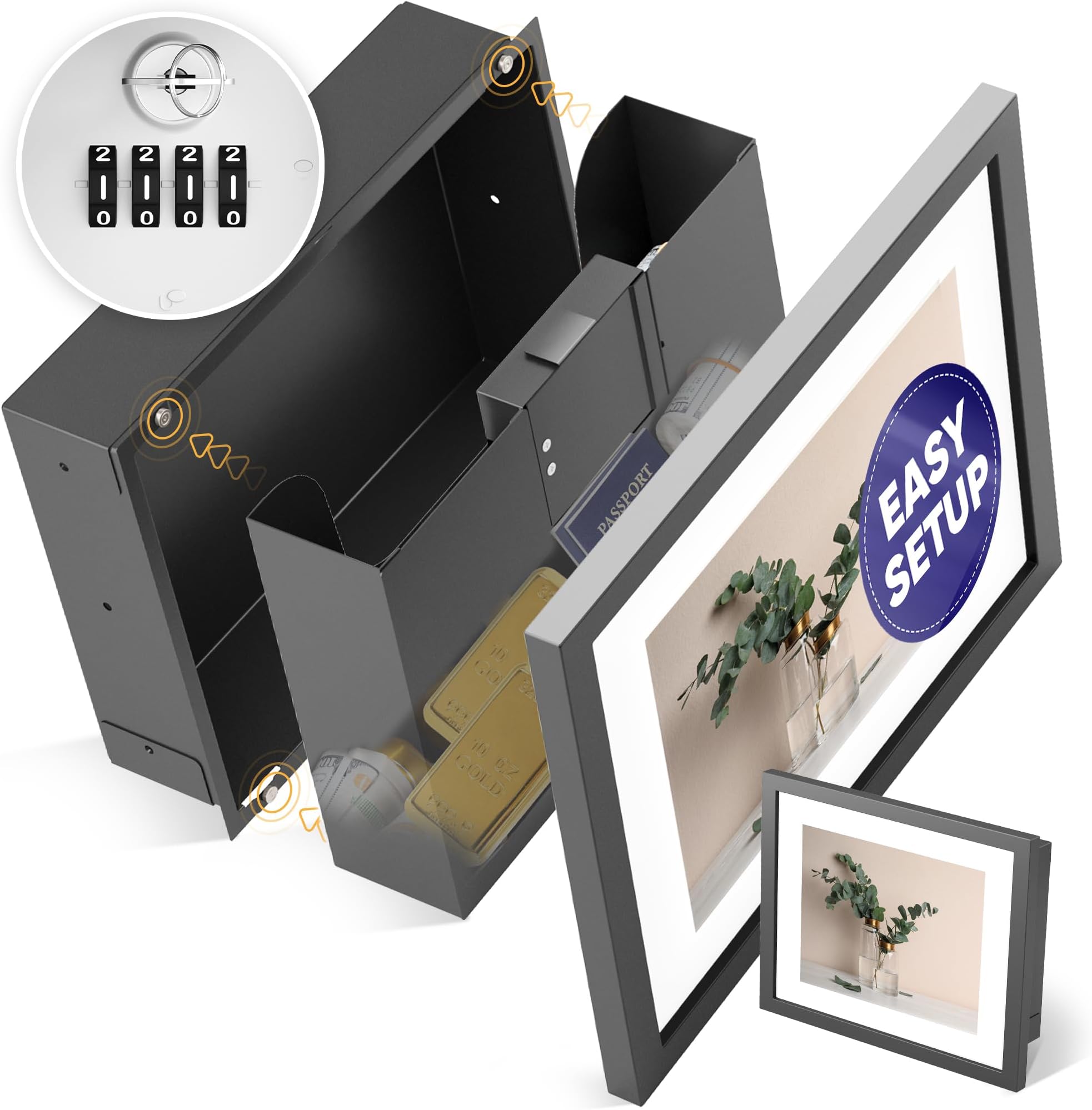 Elder Welder® Hidden Wall Safe | 100% Real, Replaceable Picture Frame Included | Robust Metal Build | Combination Lock | Fits Perfectly Between 16" | Hidden Safe | Small In Wall Safe Between Studs