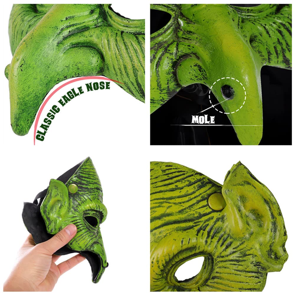 KIPETTO Halloween Witch Mask Scary Green Half Face Mask for Halloween Cosplay Carnival Party Costume - Image 3