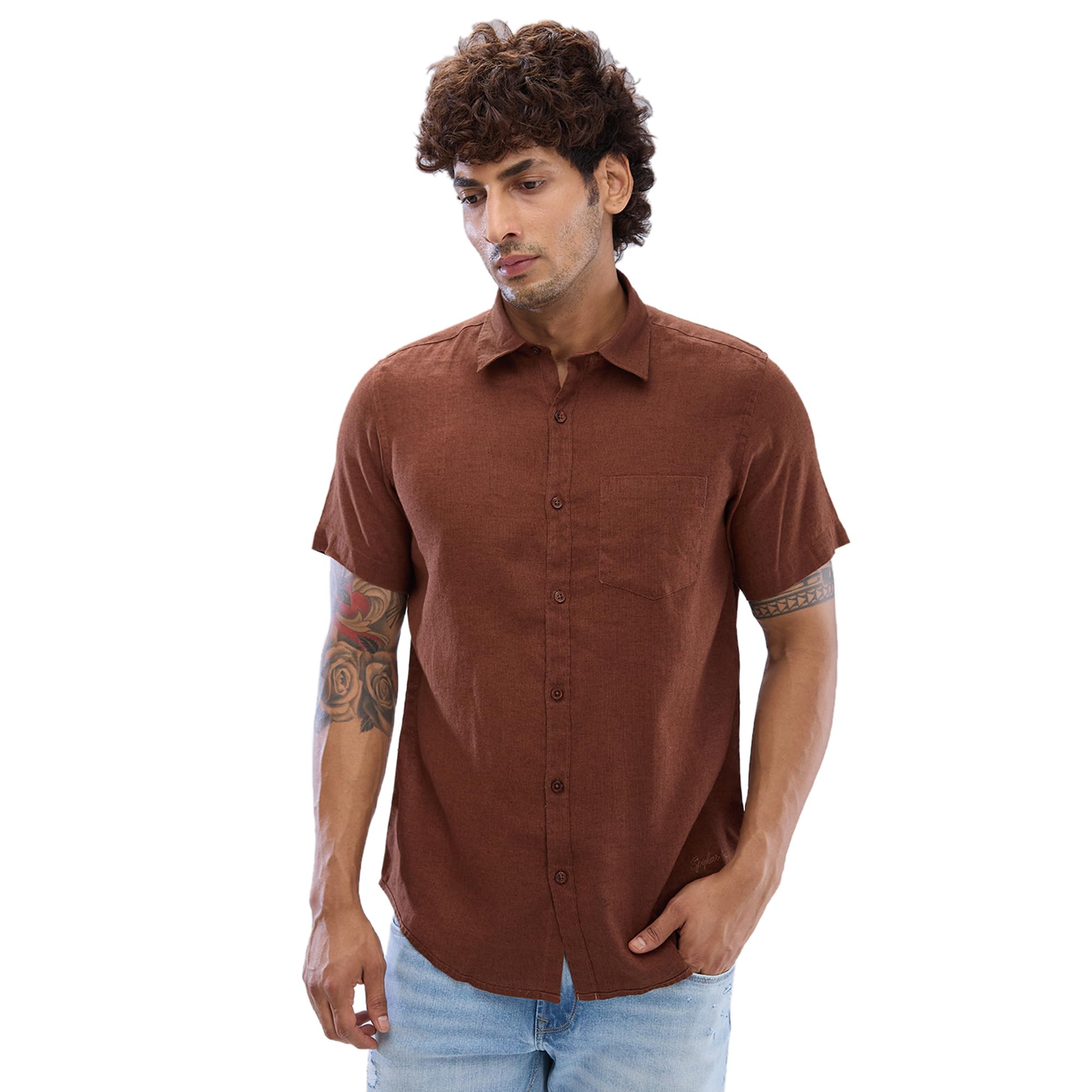 Spykar Half Sleeve Slim Fit Solid Blue Shirts for Men