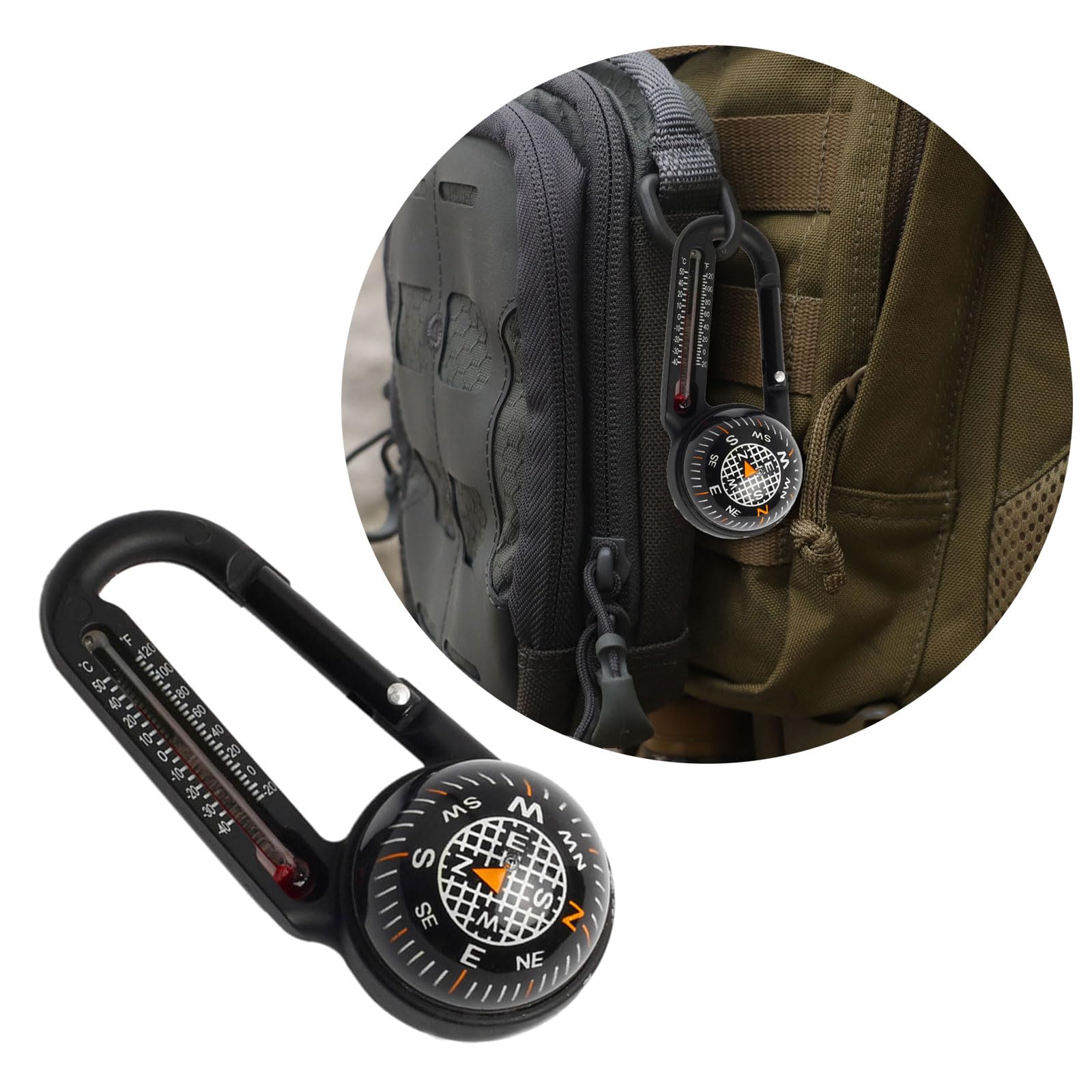 Boussole Mousqueton Compass Thermomètre on Multifonctionnelle Compass Portable en Métal pour randonnée/Voyage/Camping à - Sport