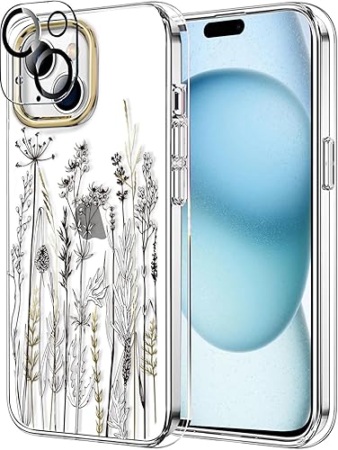 Miniatura 10 de luolnh Funda compatible con iPhone 15 con correa de muñeca, para mujeres y niñas, a prueba de golpes, transparente, patrón floral, cubierta trasera