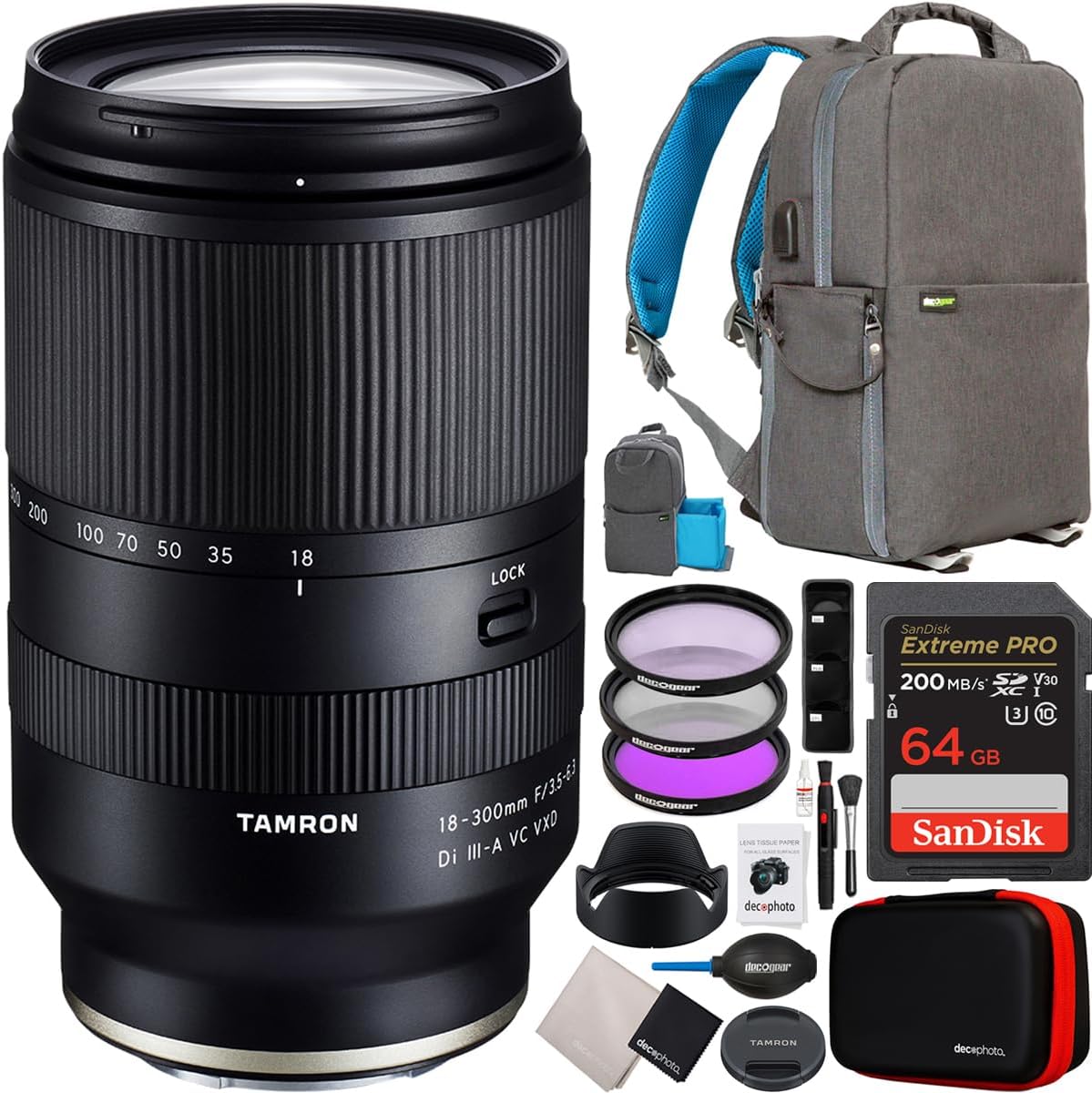 Tamron 18-300mm F/3.5-6.3 Di III-A VC VXD Zoom Lens for Nikon Z-Mount APS-C Mirrorless Cameras Model B061 Bundle with Deco Gear Photography Backpack + UV Polarizer FLD Filter Kit and Accessories
