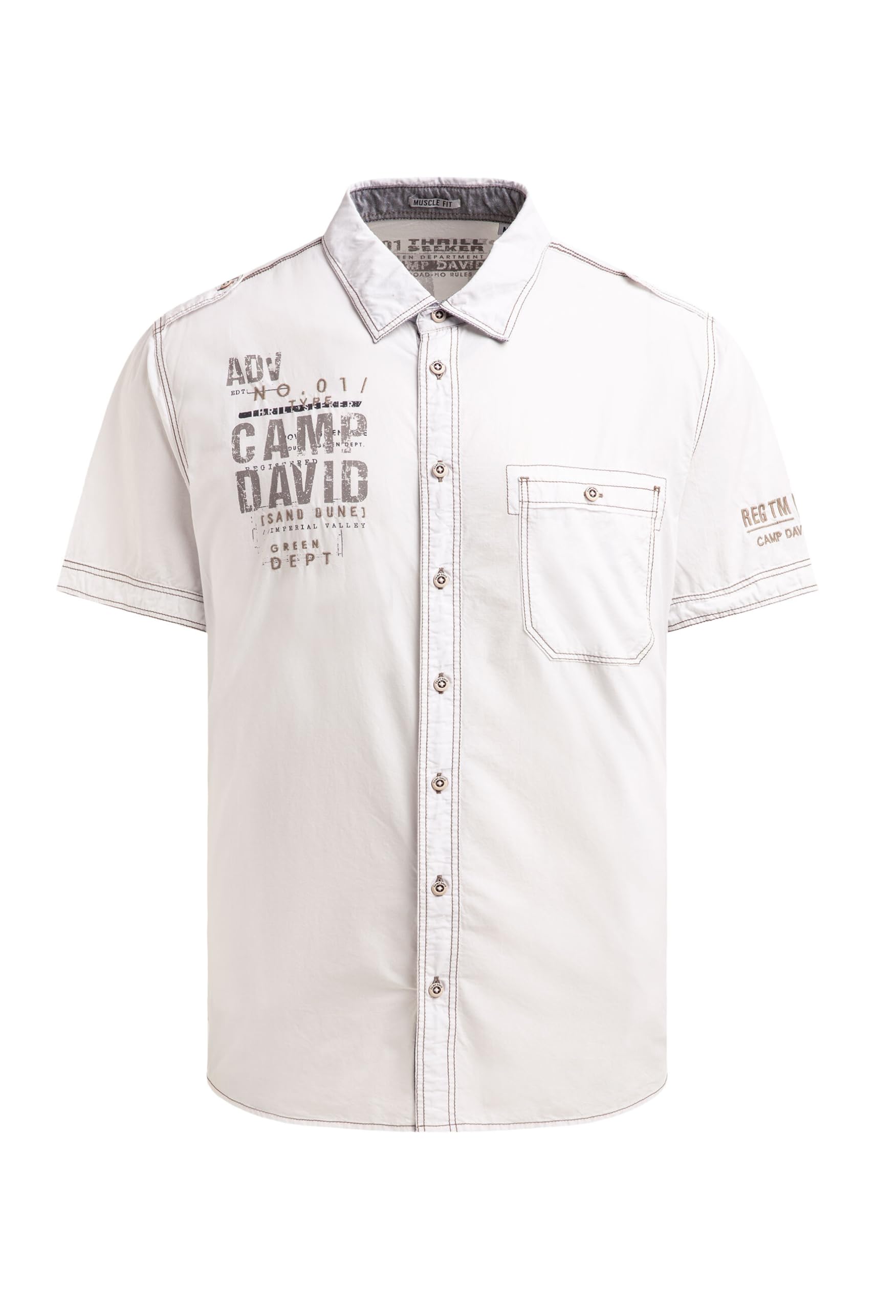 Camp David Herren Hemd mit Back-Print, Brusttasche und Stickereien