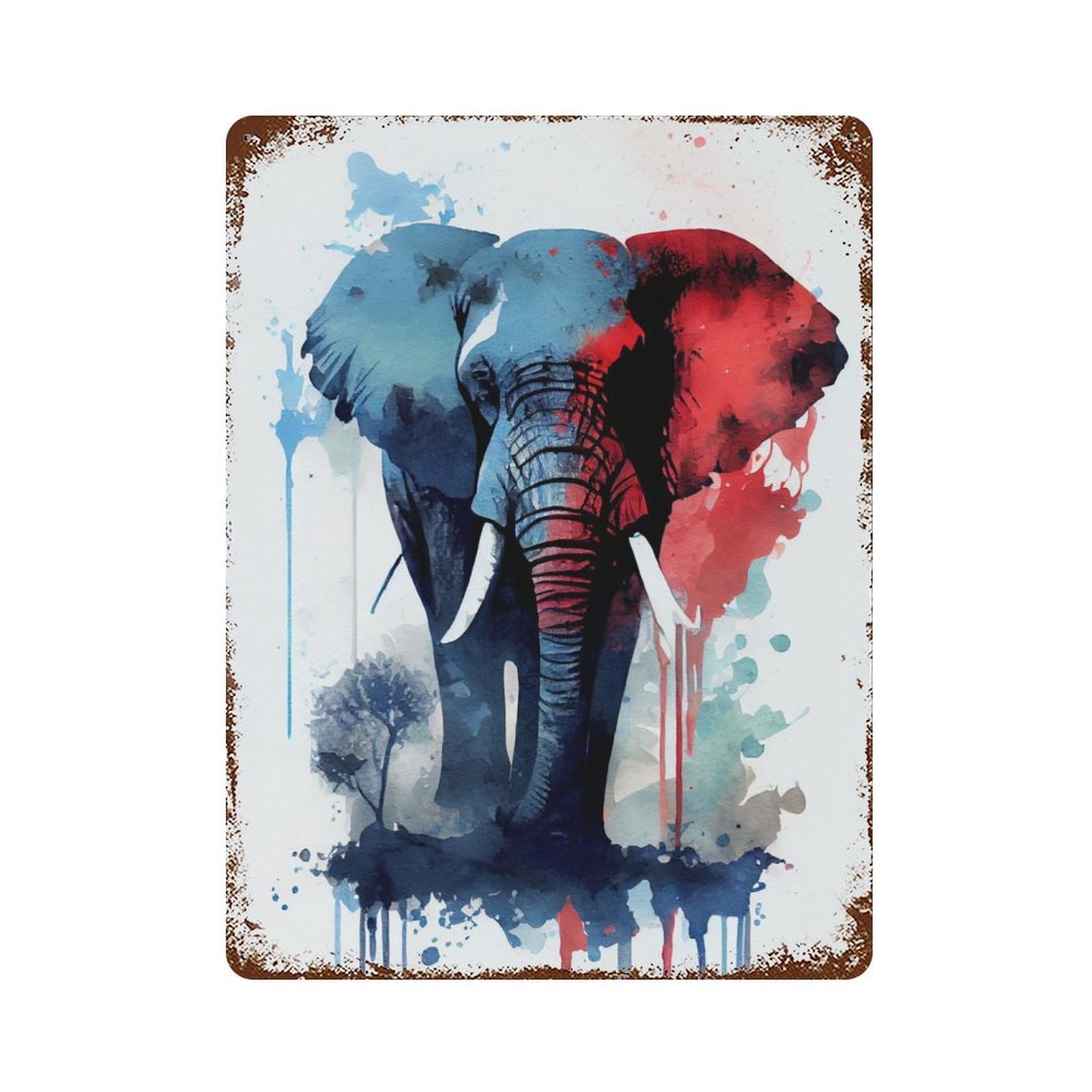 Elephant Watercolor 15.7"x11.8" Rusty Metal Tin Sign, Novelty Wall Decor for Cafe, Home Bar And Lounge Decor