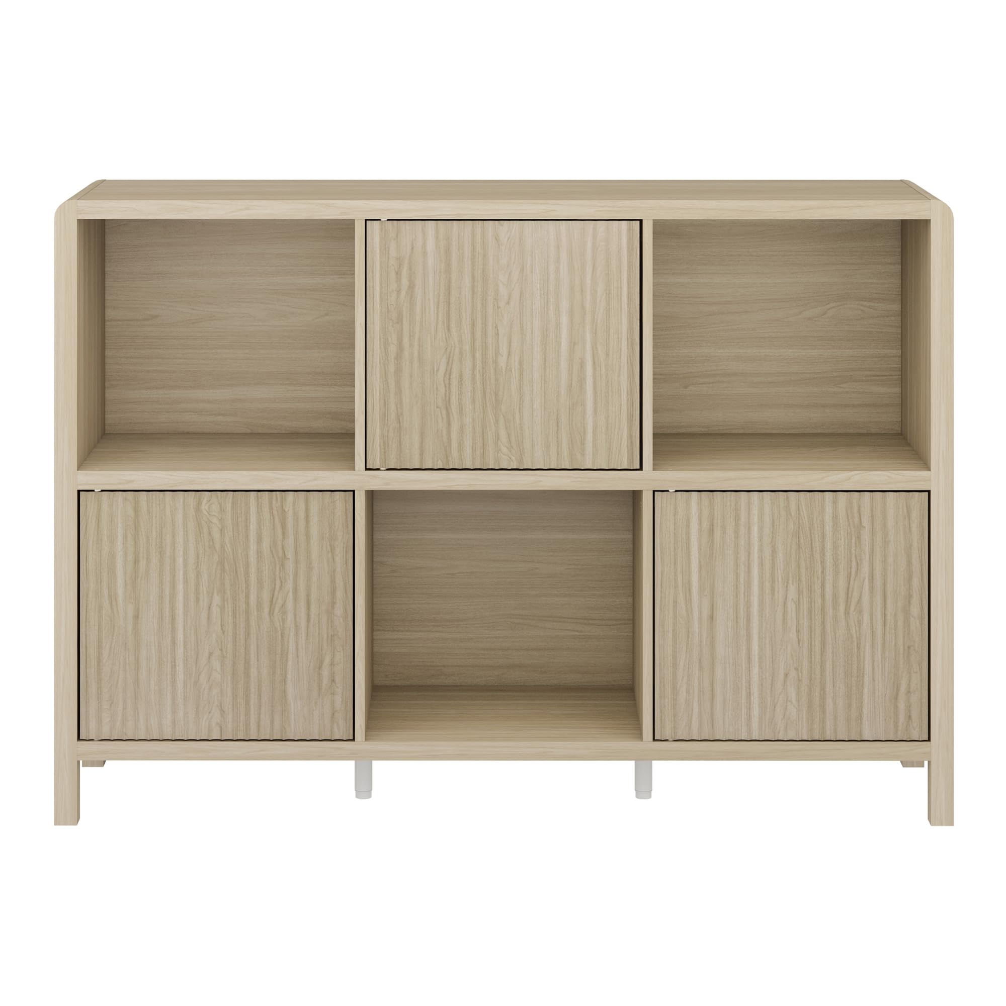 [en.casa] Sideboard Lukkodso Wohnzimmerschrank mit 3 Türen Push-to-Open Kommode mit 6 Fächern 77 x 110 x 30 cm Eicheoptik