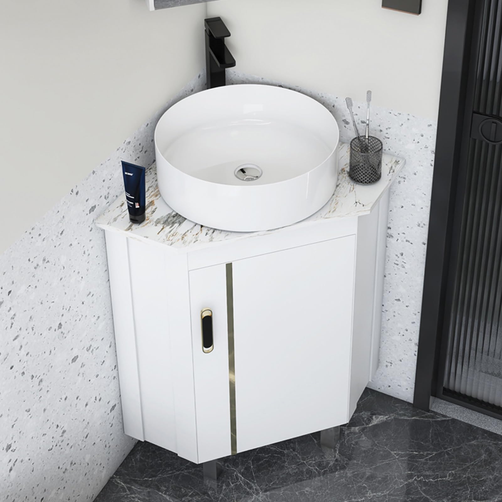 DFGHNBVC Modern Floor Standing Corner Bathroom Vanity Sink Combo With Ceramic Sink Storage Cabinet Faucet And Drain Ideal For Bathrooms And Laundry Rooms 38Cm/15In