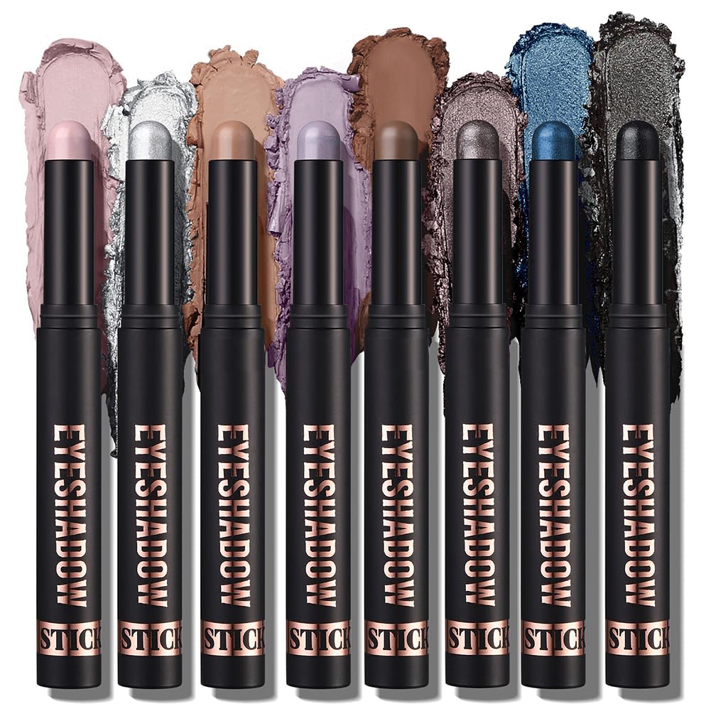 Cienie do powiek w sztyfcie, 8 * 2g Zestaw ołówków do cieni do powiek z brokatem i matowym, Eye Shadow Stick w kremie, łatwy w użyciu, tworzy kredki do oczu i długotrwały makijaż oczu (zestaw C)