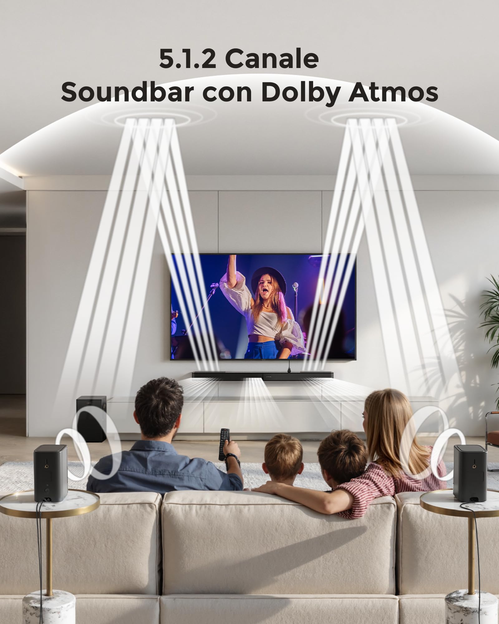 ULTIMEA 5.1.2 Soundbar con Dolby Atmos, sistema audio surround per TV con 2 altoparlanti surround, controllo app, soundbar per Smart TV con subwoofer home theater, BT 5.4, HDMI eARC, Skywave F40 Boom