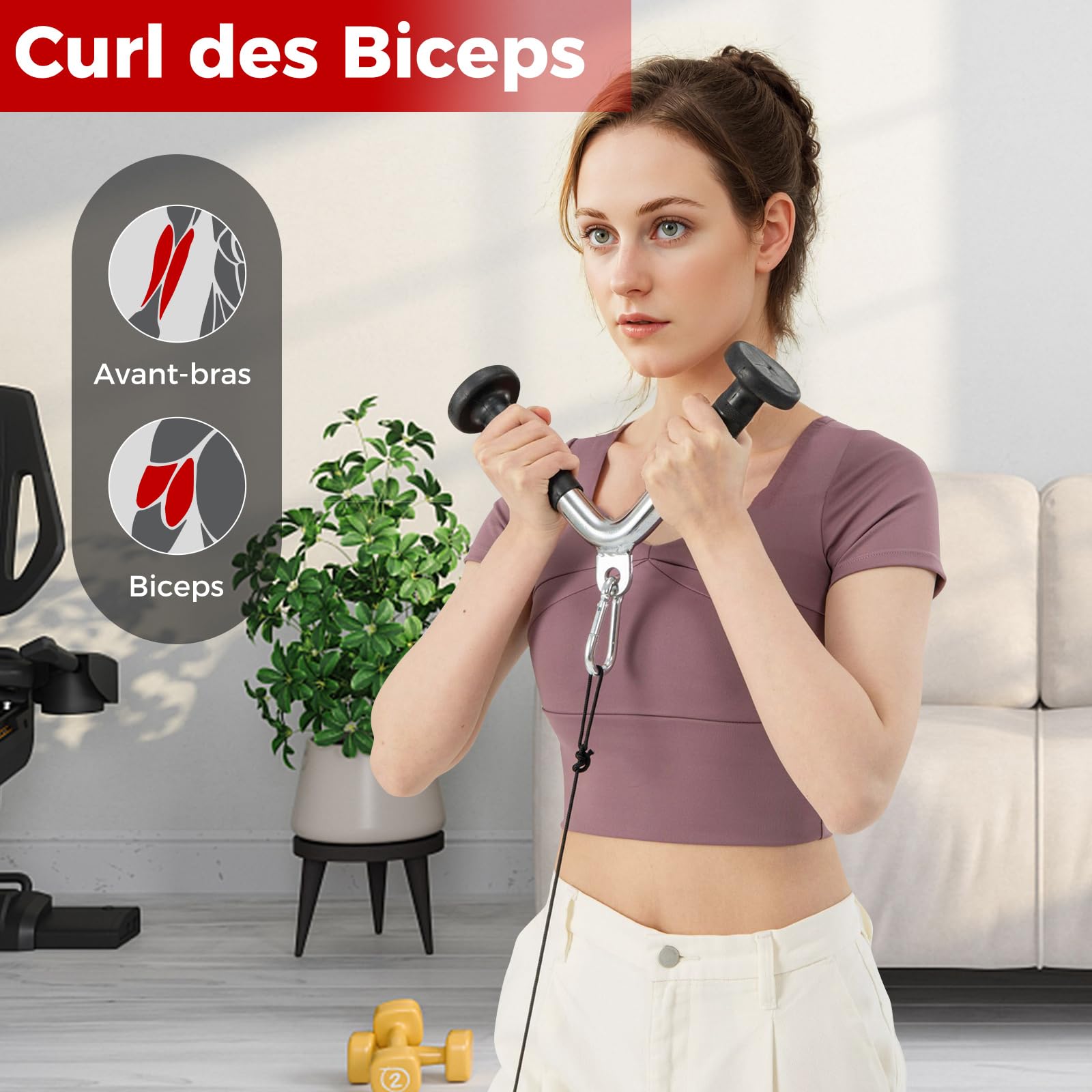 Set D'Accessoires De Musculation 5BILLION FITNESS – Poignée Parallèle, Corde Triceps, Barre En V, Barre Droite, 2 Mousquetons, Pour Câble Ou Poulie