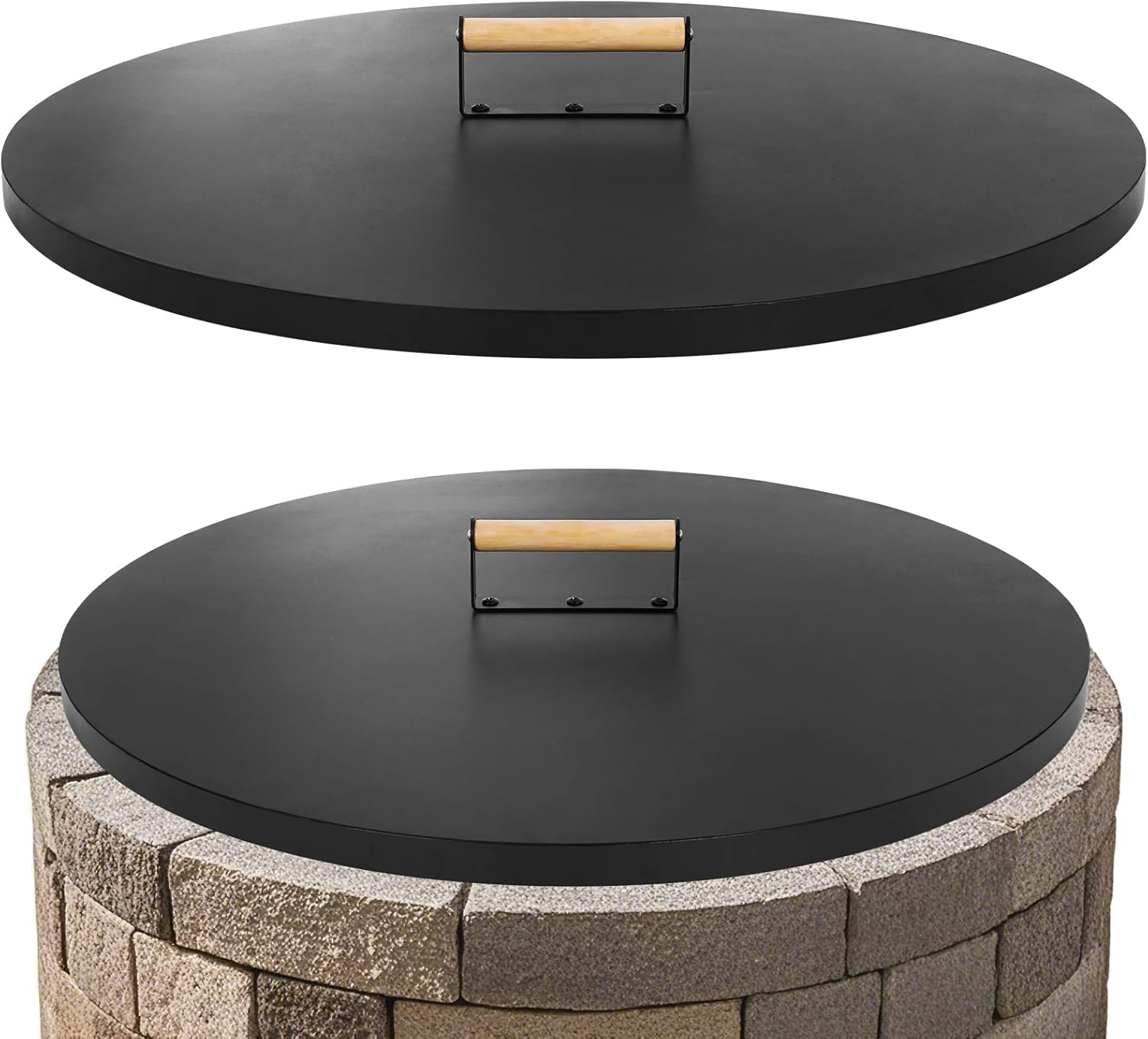 1MORE Fire Pit Lid Round 30" - Metal Firepit Lid with Wooden Handle for Patio Firepits,Rust Resistant 1.5mm Fire Pits Metal Lid,Outdoor Firepits Accessory, Smokeless Fire Pits Cover Round Metal 30in