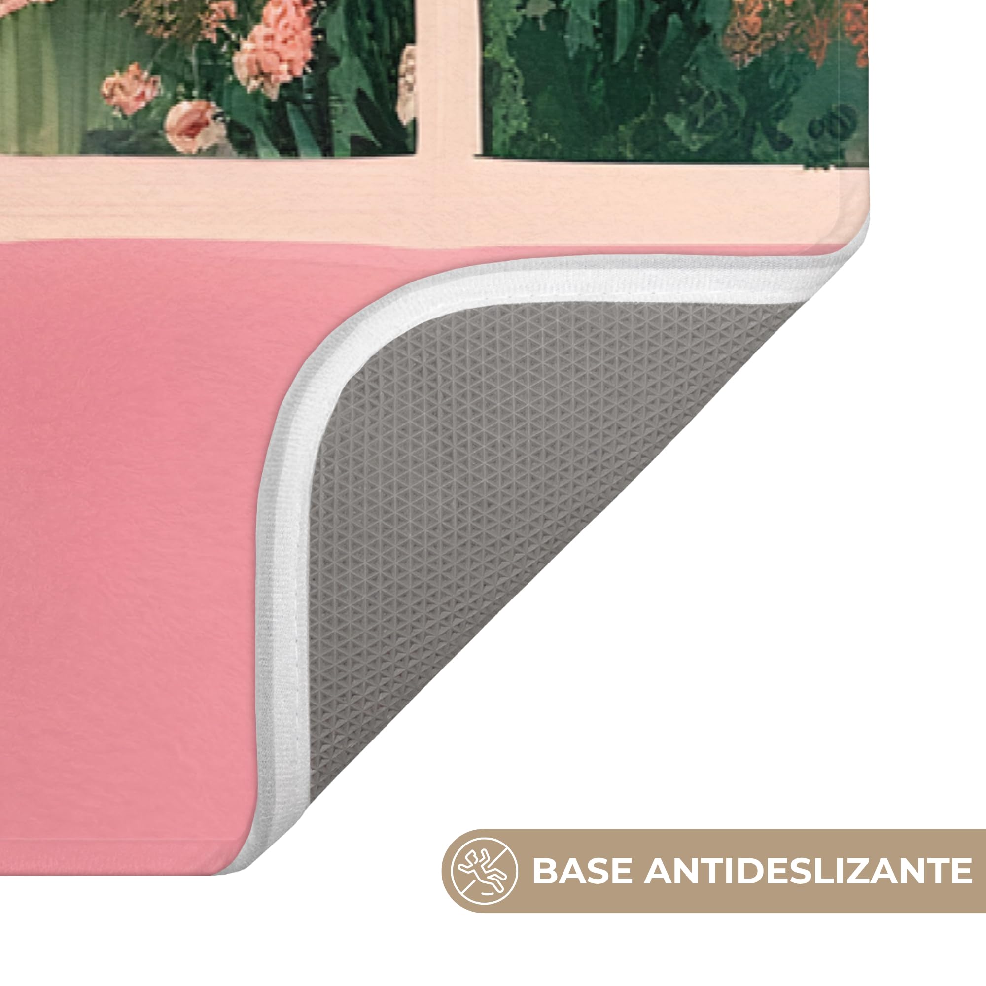 Alfombra De Baño Rectangular 90x60 cm Bathroom Bath Mat Lavable Tapete Antideslizante Alfombras Ducha Decoracion Alfombrilla Flores - Café - Ventana