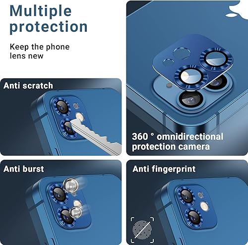 Miniatura 5 de Korecase Paquete de 2 protectores de cámara compatibles con iPhone 12, vidrio templado 9H, antiarañazos, polvo, fuerte adherencia, cobertura