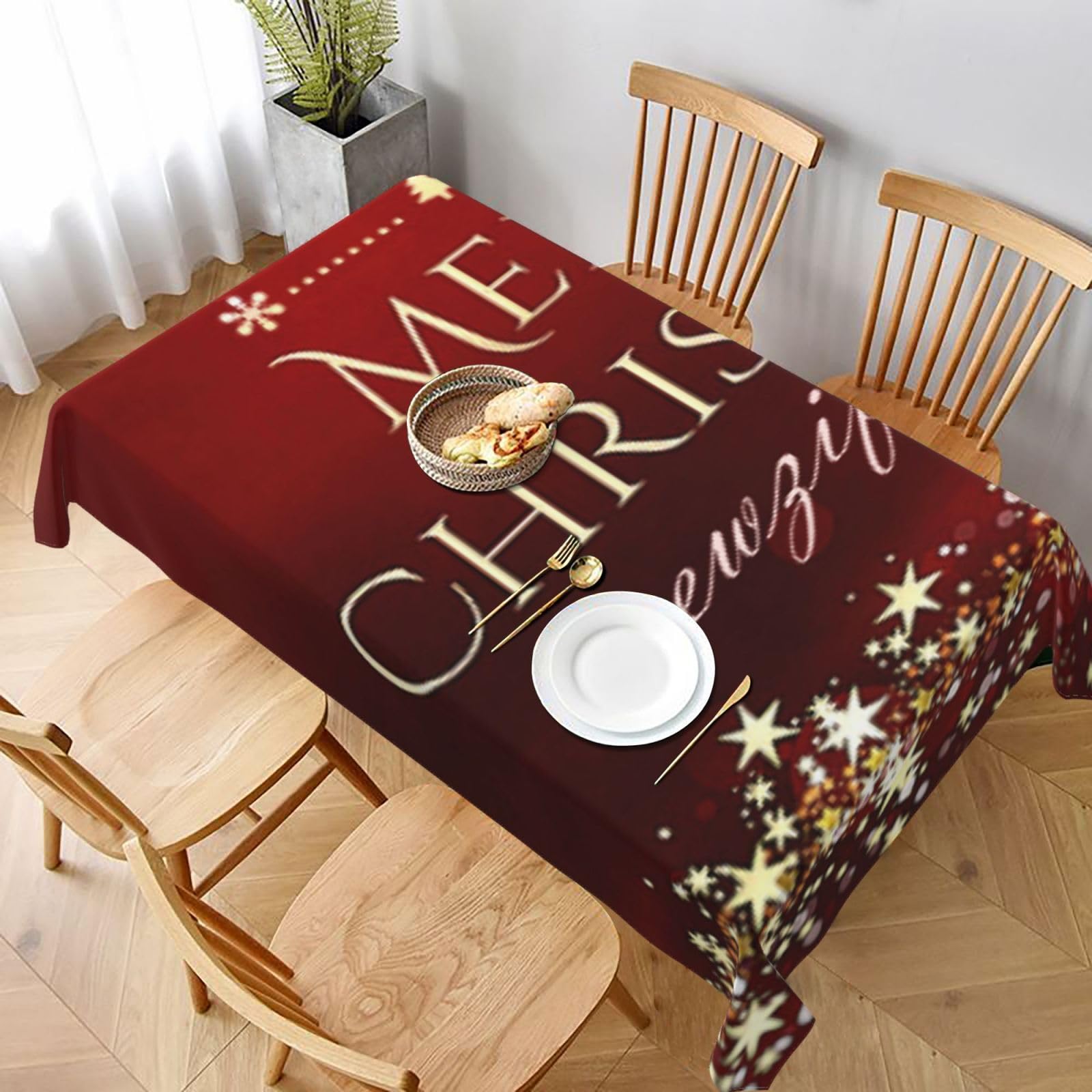 BNVSADC Merry Christmas Printed Rectangle Tablecloth 228x152 CM, Water Resistant Polyester Table Cloth Decorative Fabric Table Covers for Kitchen Dining Table Parties Camping