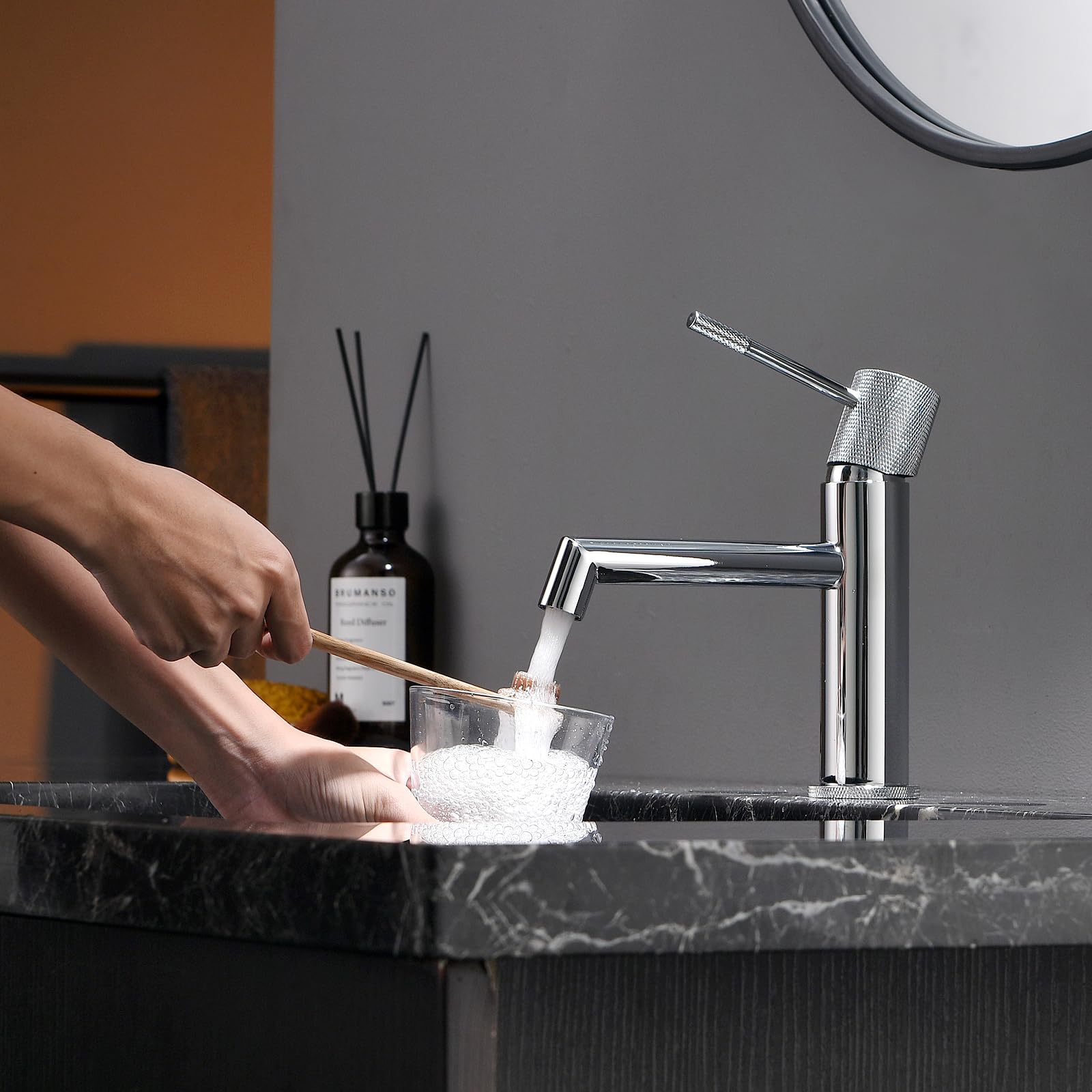 AIMADI Waschtischarmatur Chrom, Einhebelmischer für Bad und Gäste-WC, moderne Badezimmer-Armatur mit Keramik-Kartusche, wassersparend Wasserhahn Bad, für alle Waschbecken