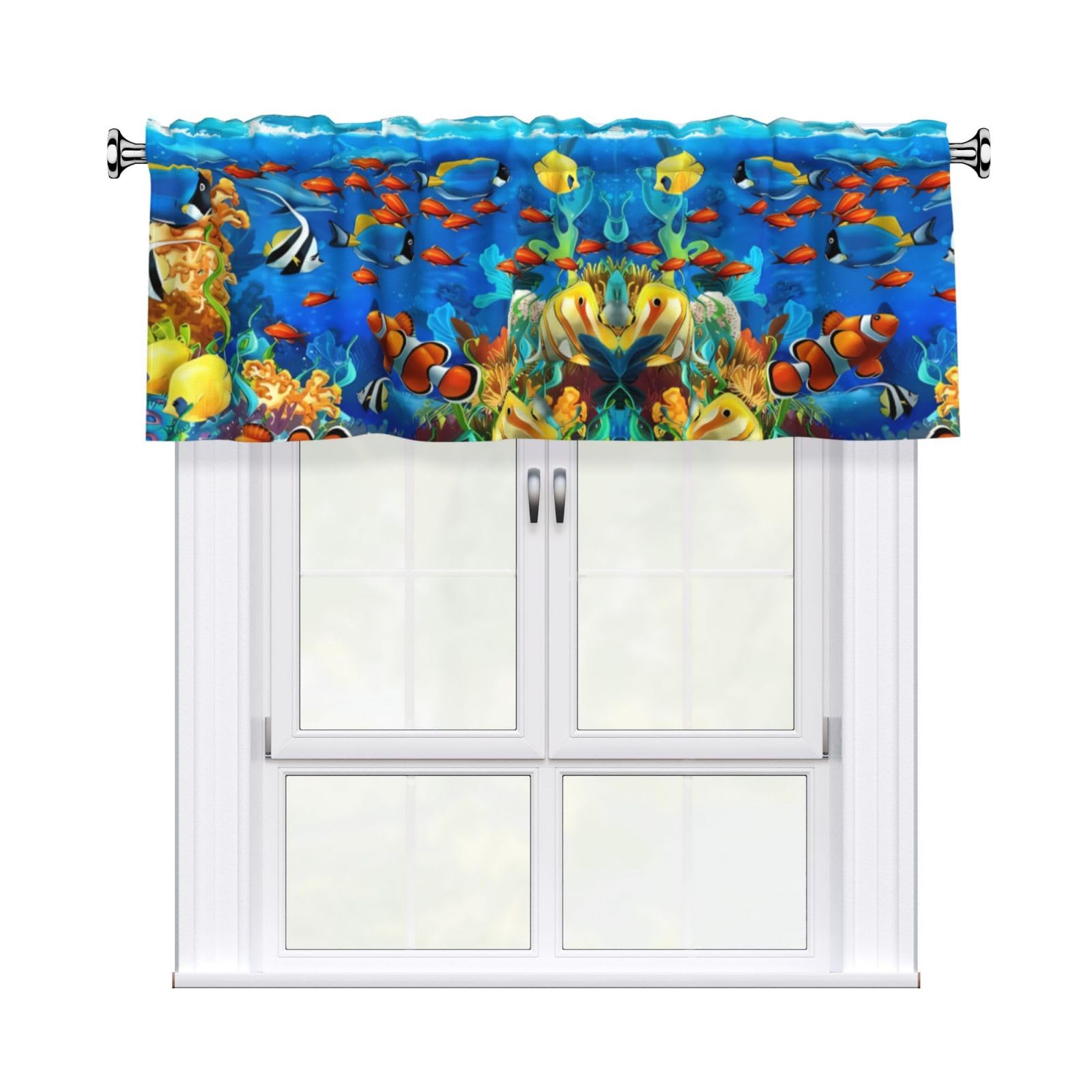 WHJSSF Ocean Tropical Fish Coral Undersea World Prints Housewarming Gift – Peach Skin Window Valance 54x18 for a Cozy Kitchen Refresh