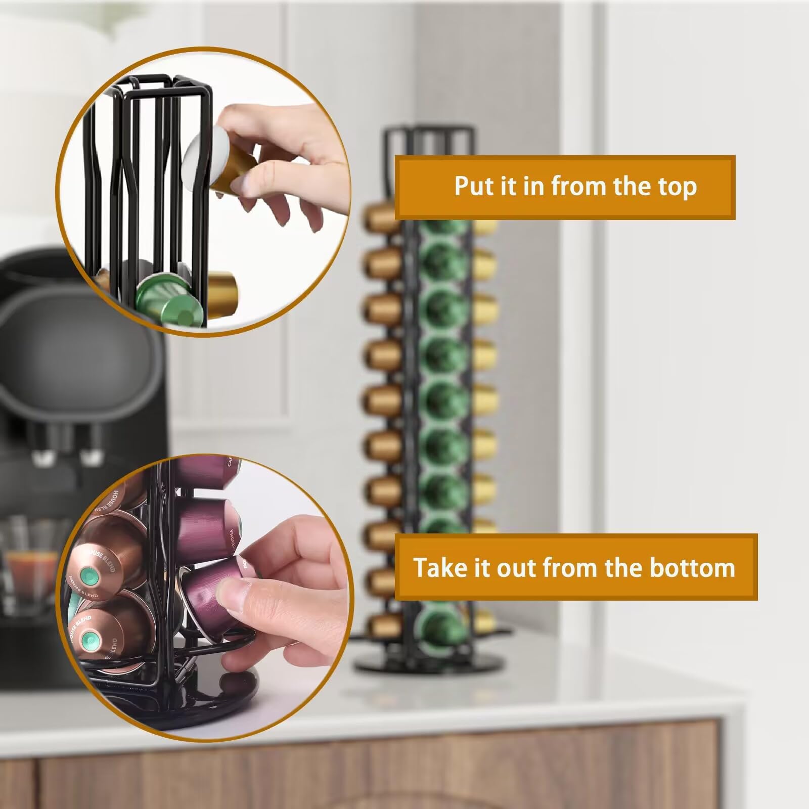 SEVENLINE Supporto per cialde di caffè compatibile con cialde Nespresso originali, organizer per 40 capsule (nero)