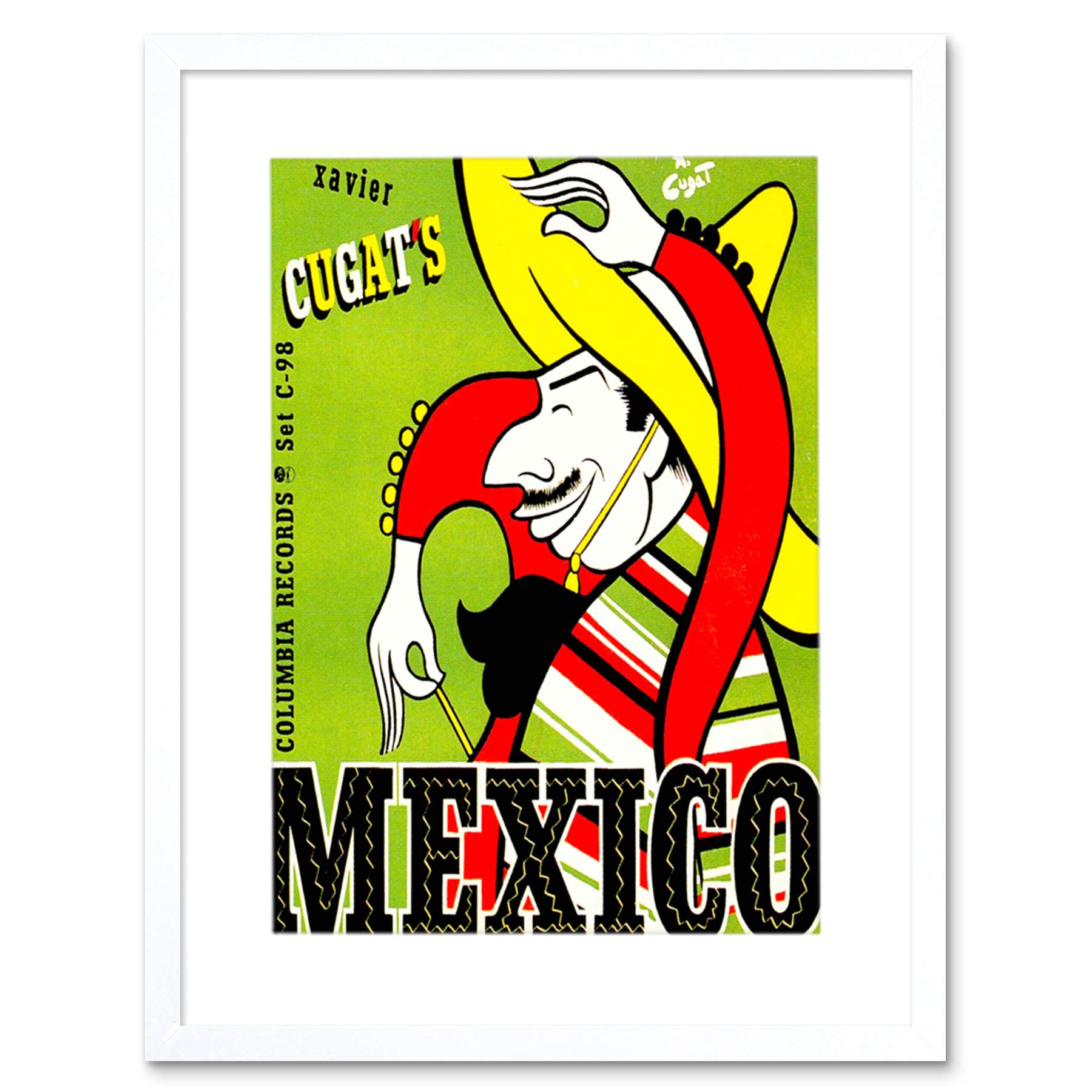 Wee Blue Coo Music Xavier Cugats Mexico Mexican Sombrero Guitar Picture Framed Wall Art Print