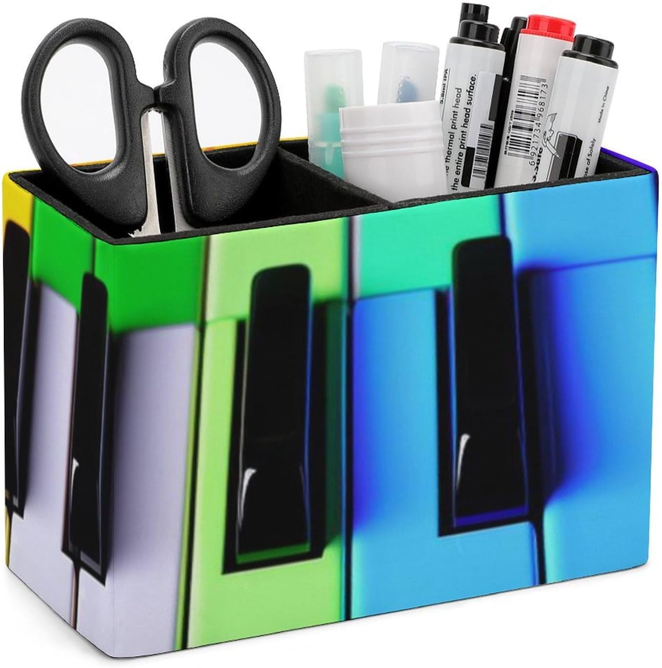 Colorful Piano Music Rainbow Pen Holder, Pencil Holder for Desk, PU Leather Desktop Pen Cup Storage, Desk Pencil Pen Organizer, Makeup Brush Holder for Home Office