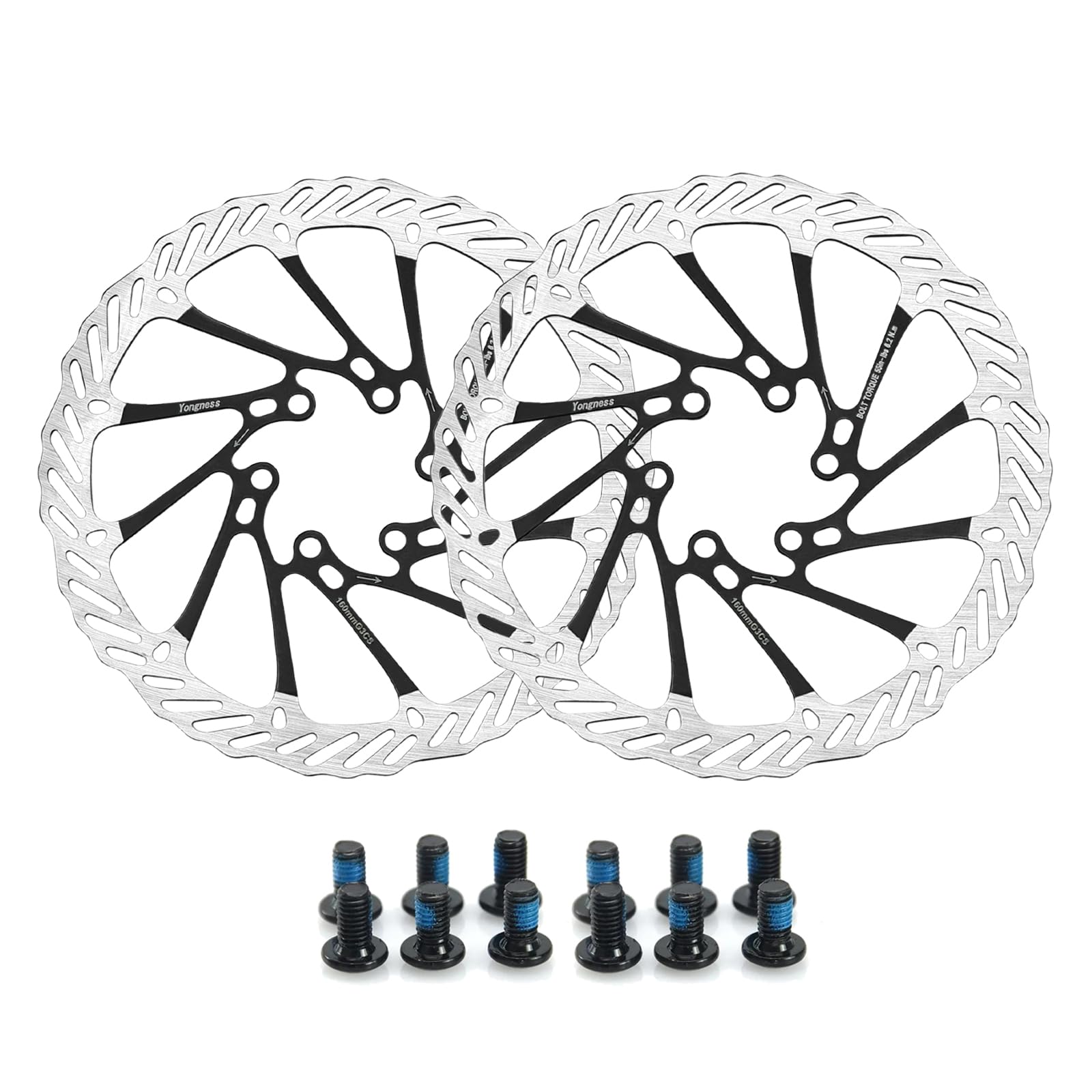 Yongness Bike Brake Discs with 12 Screws, 140mm/160mm/180mm/203mm, Brake Disc Rotor for City Bike, Mountain Bike, Road Bike, Bike Parts (G3 Black 160mm)