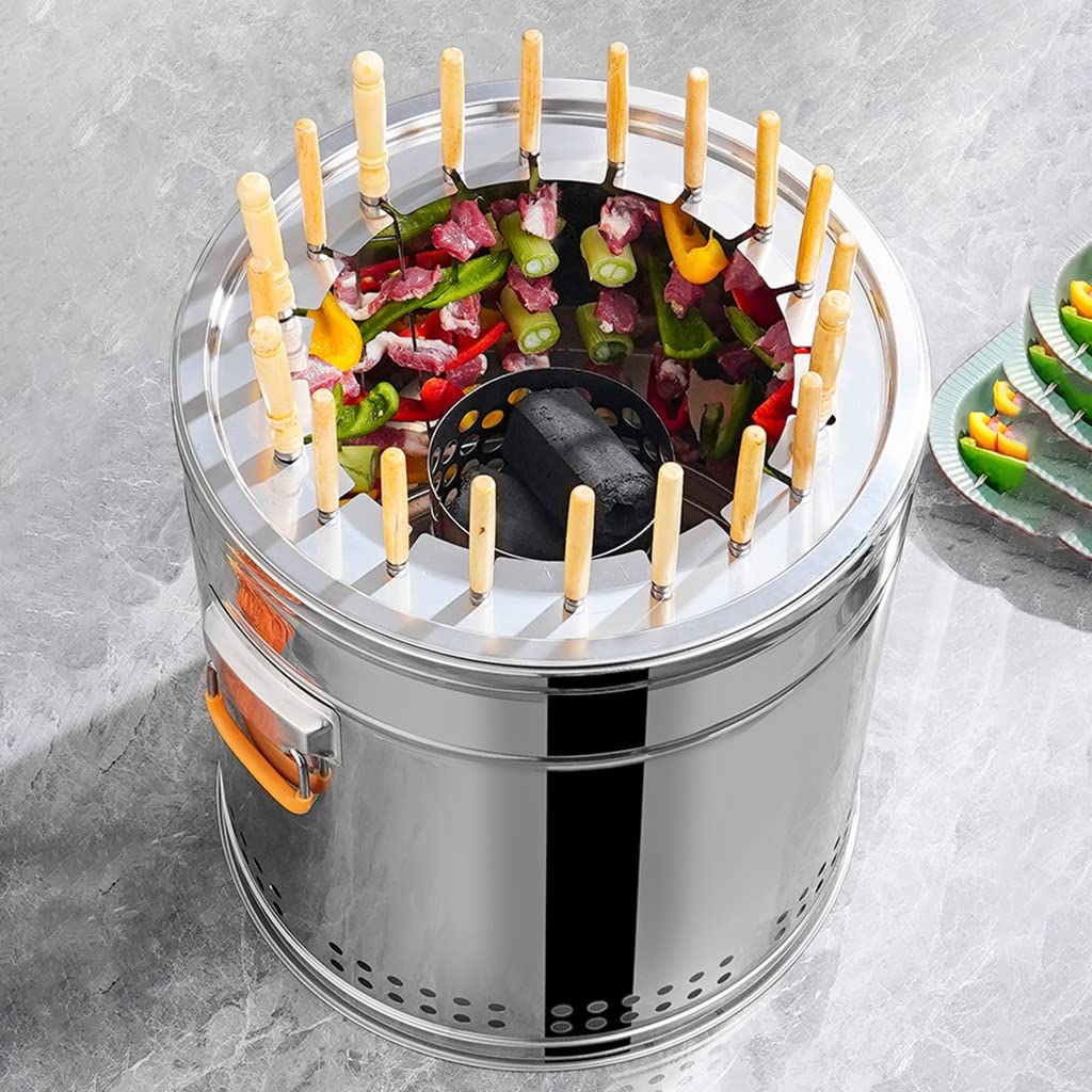 Przenośny bezdymny grill do grillowania z nieprzywierającą płytą i siatką – idealny grill do użytku wewnątrz i na zewnątrz na szaszłyki, mięso i warzywa – idealny na rodzinne spotkania i pikniki