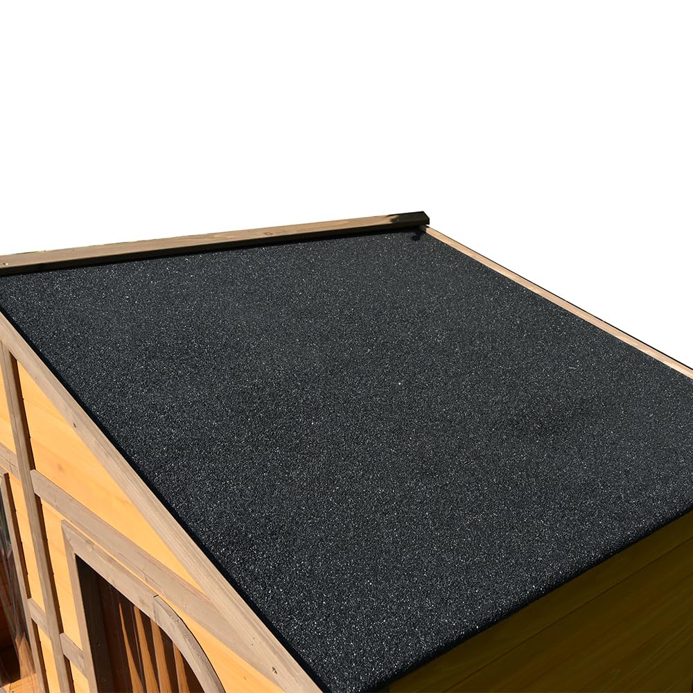 Animal Valley - Caseta para Perro Doble con Techo Shingle Negro - Madera y Shingle - 185 x 106 x 120 cm - Tamaño XXL - Beige y Marrón - para Perros Grandes