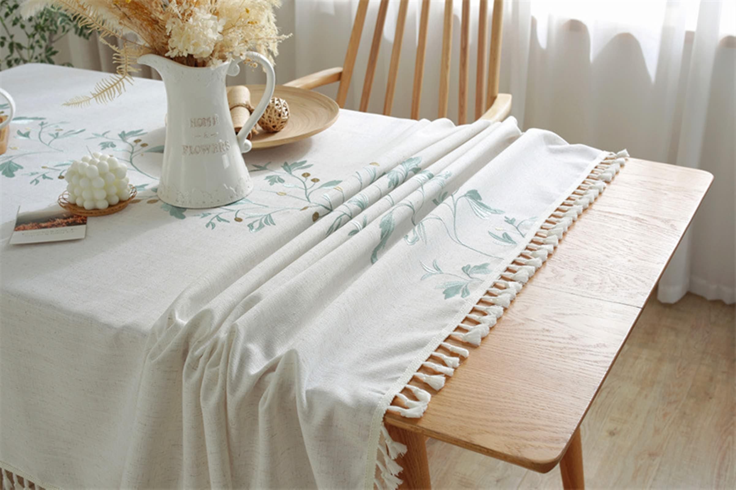 Mantel rectangular de cocina, 99 x 160 cm, poliéster bordado con hojas y borlas, mantel para eventos, bodas, banquetes y fiestas, estilo 2, verde