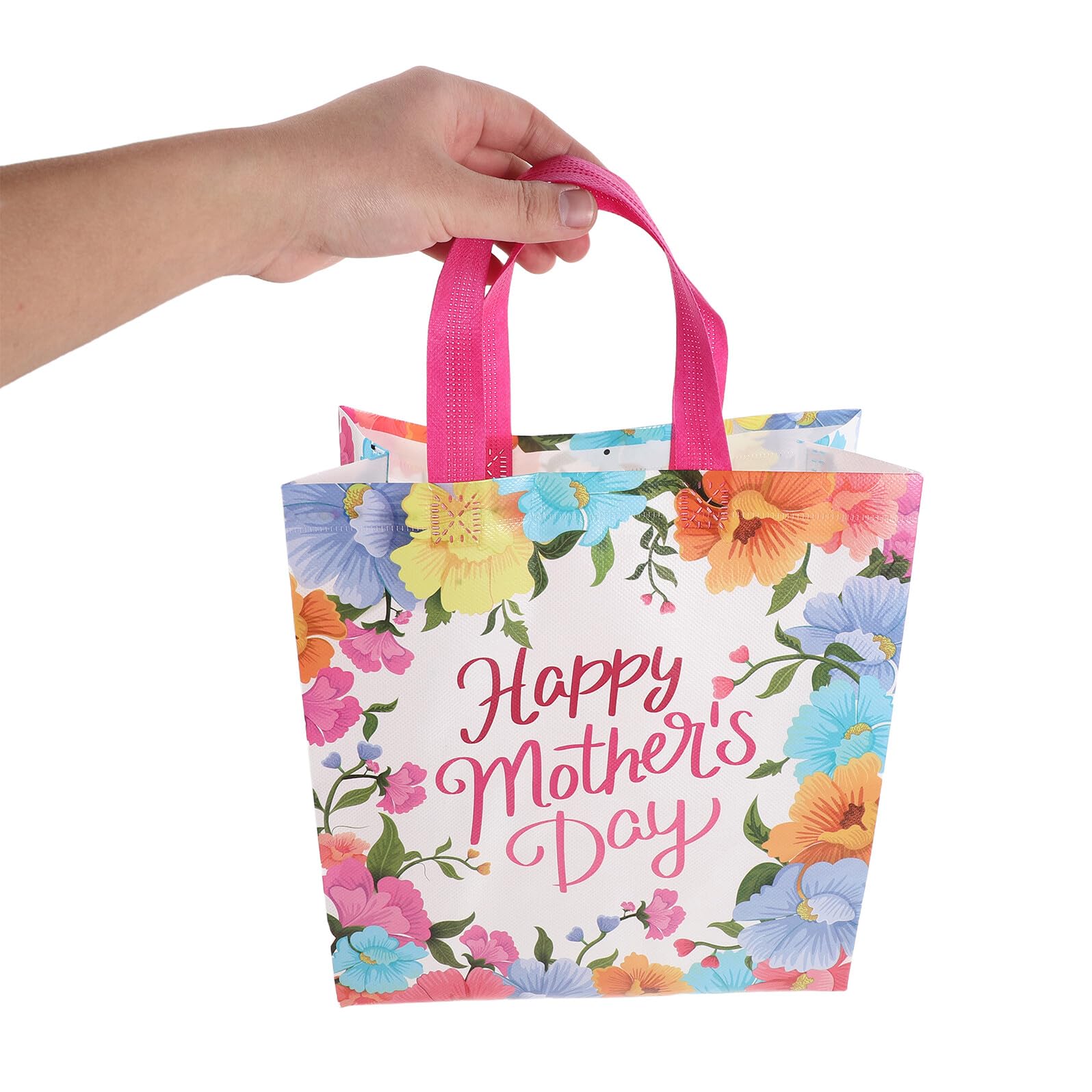 UTHCLO Bolsas de Obsequio Día Madre 24 Piezas Bolsa No Tejida con Asas Diseño Floral Tamaño Mediano para Envolver Regalos Dulces y Recuerdos de Fiesta para Mamá y Abuelas