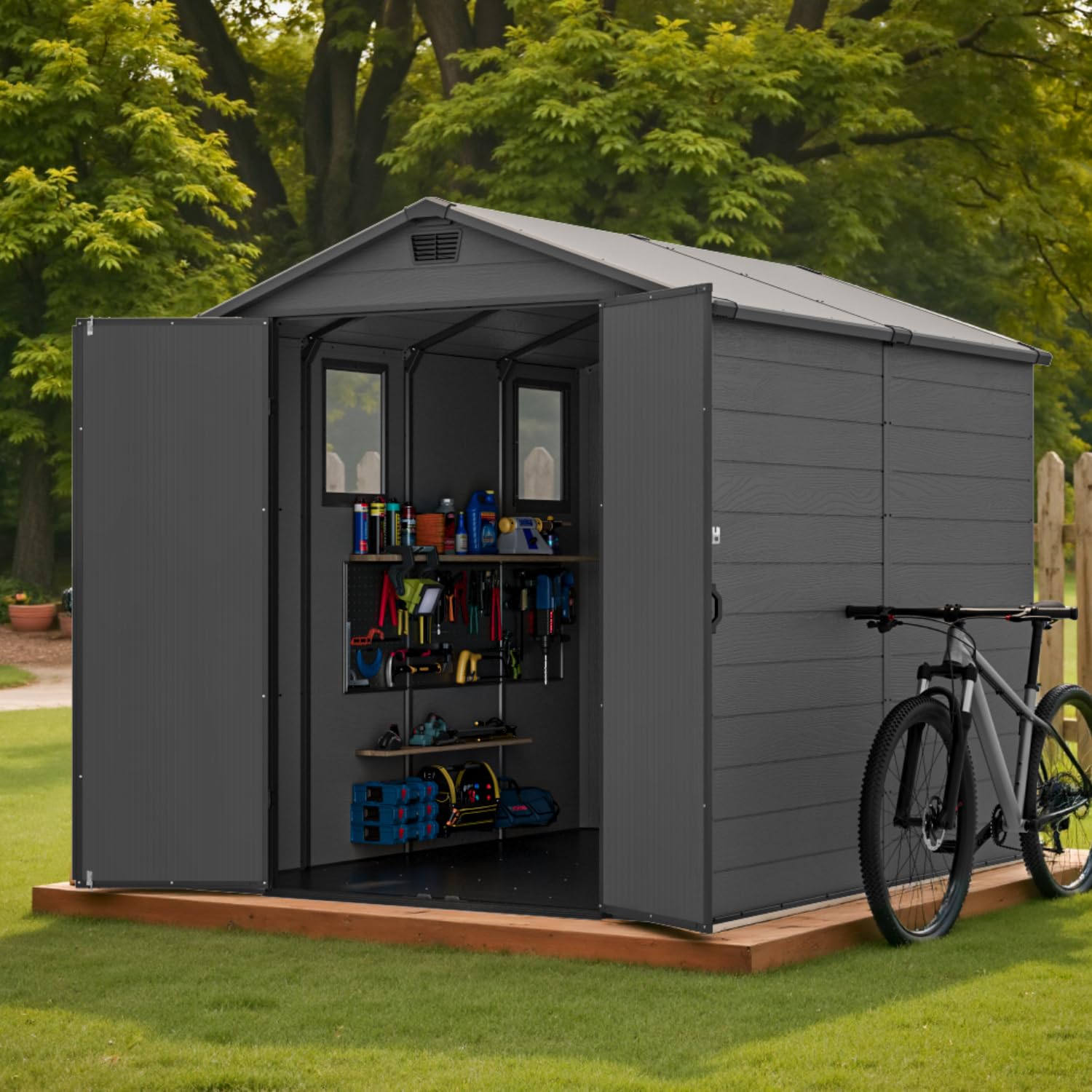 Devoko 6x8 FT Plastic Outdoor Storage Shed with Floor, Resin Garden Shed