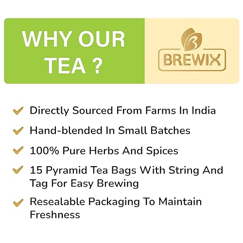 Miniatura 5 de BREWIX, Tulsi Comfort - Bolsas de té (15 bolsas de té pirámide), té de albahaca sagrada, sin cafeína, té de hierbas, sabor relajante, fresco y fresco