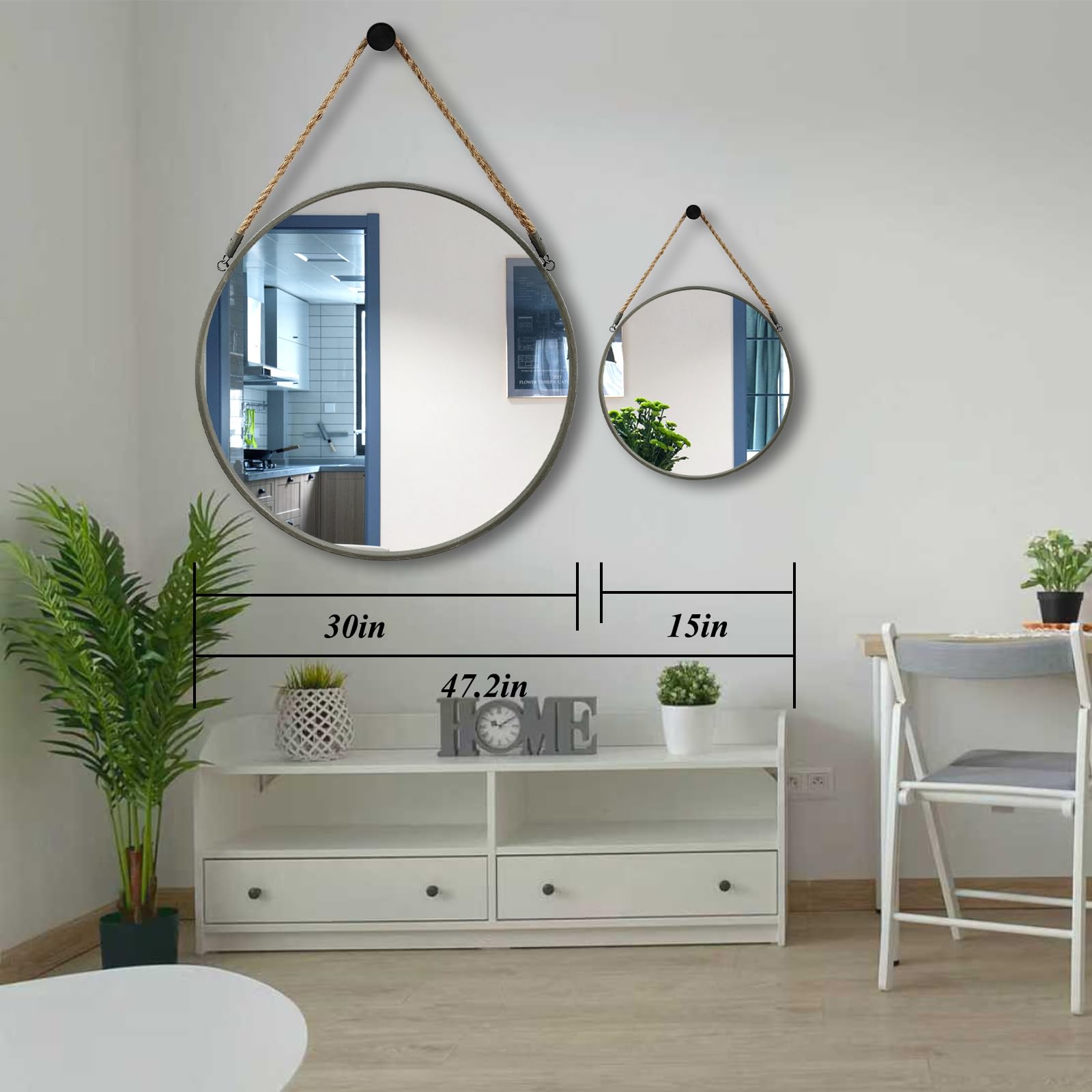 鏡 Wall Mirror Marika Amazon.com: POZINO Round Mirror, Rope Hanging Mirror, 15 Inch