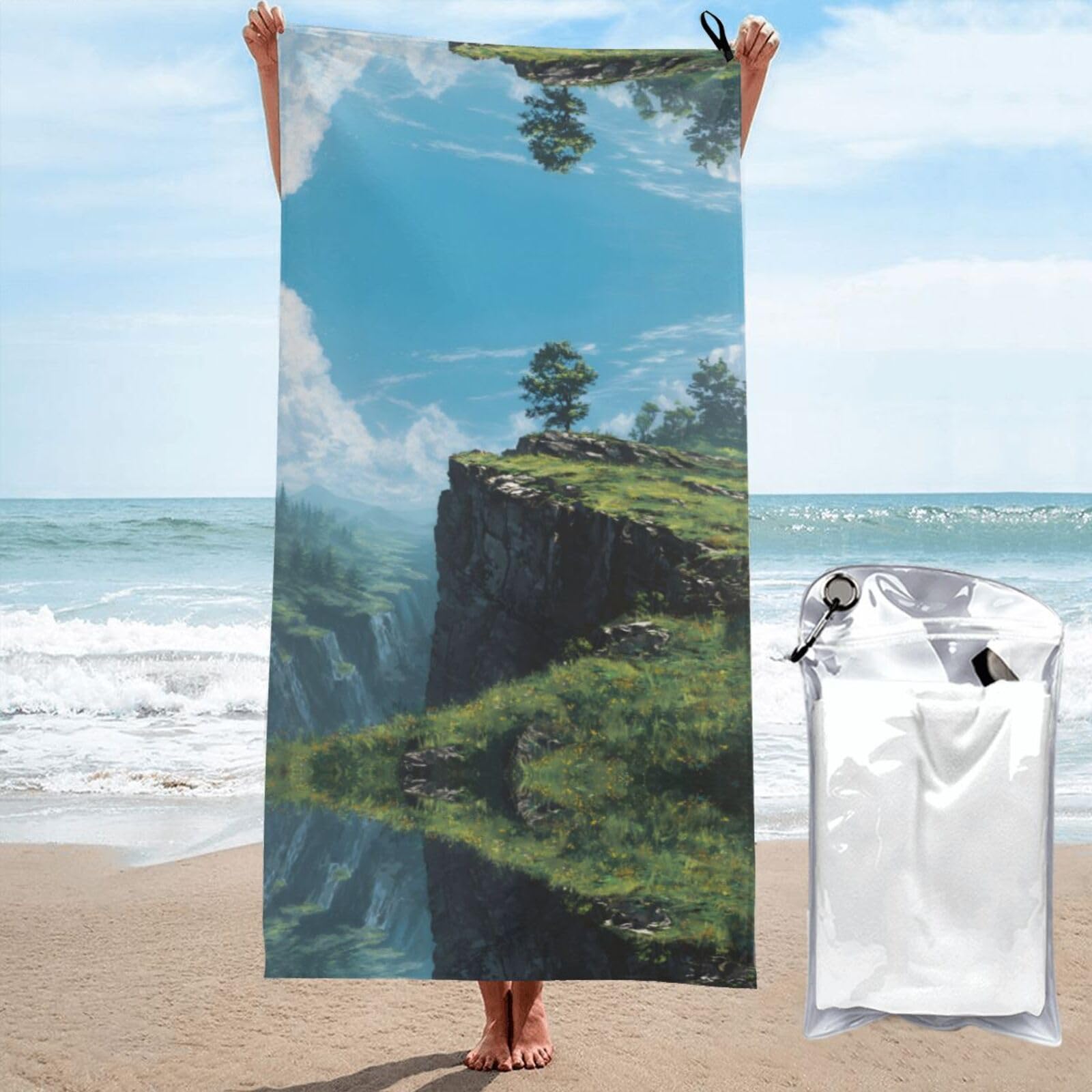 ESNAIUVCD Cliff Print Beach Towel, Microfibre Sauna Towel, Quick-Drying Fitness Towel, Lightweight And Thin Portable Sauna Towel