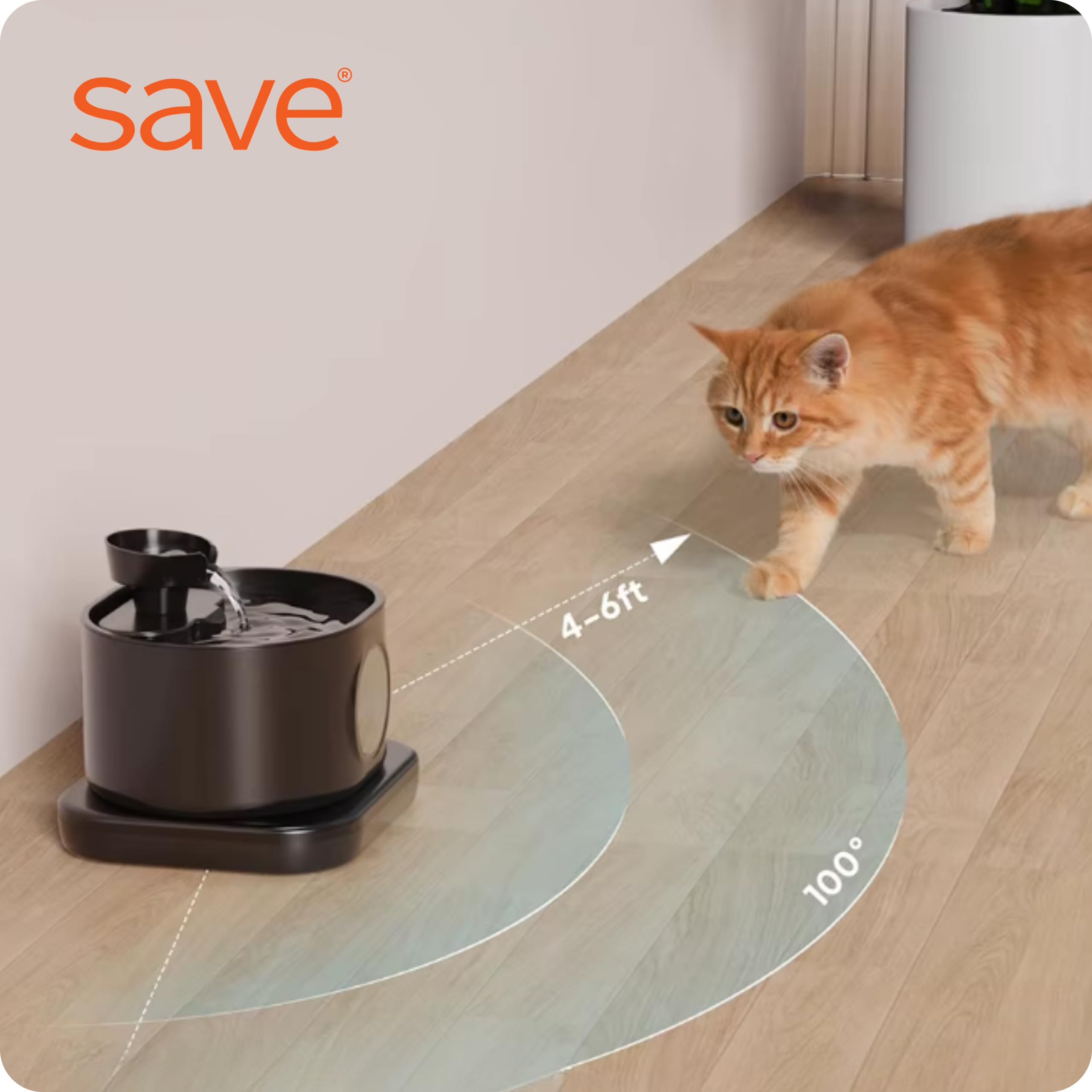 SAVE Fuente de agua automática para gatos y perros con capacidad de 2,8 l y sensor de movimiento, batería de 5200 mAh, filtro de carbón activo, fuente silenciosa para mascotas, USB-Tr
