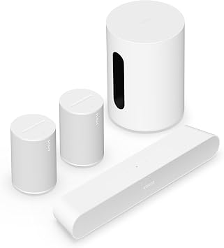 Bundle Purchase: Sonos Soundbar for TV Ray Ray + Sub Sub Mini Subwoofer + Era 100 Wireless Speaker Pair 2 Units, White Set