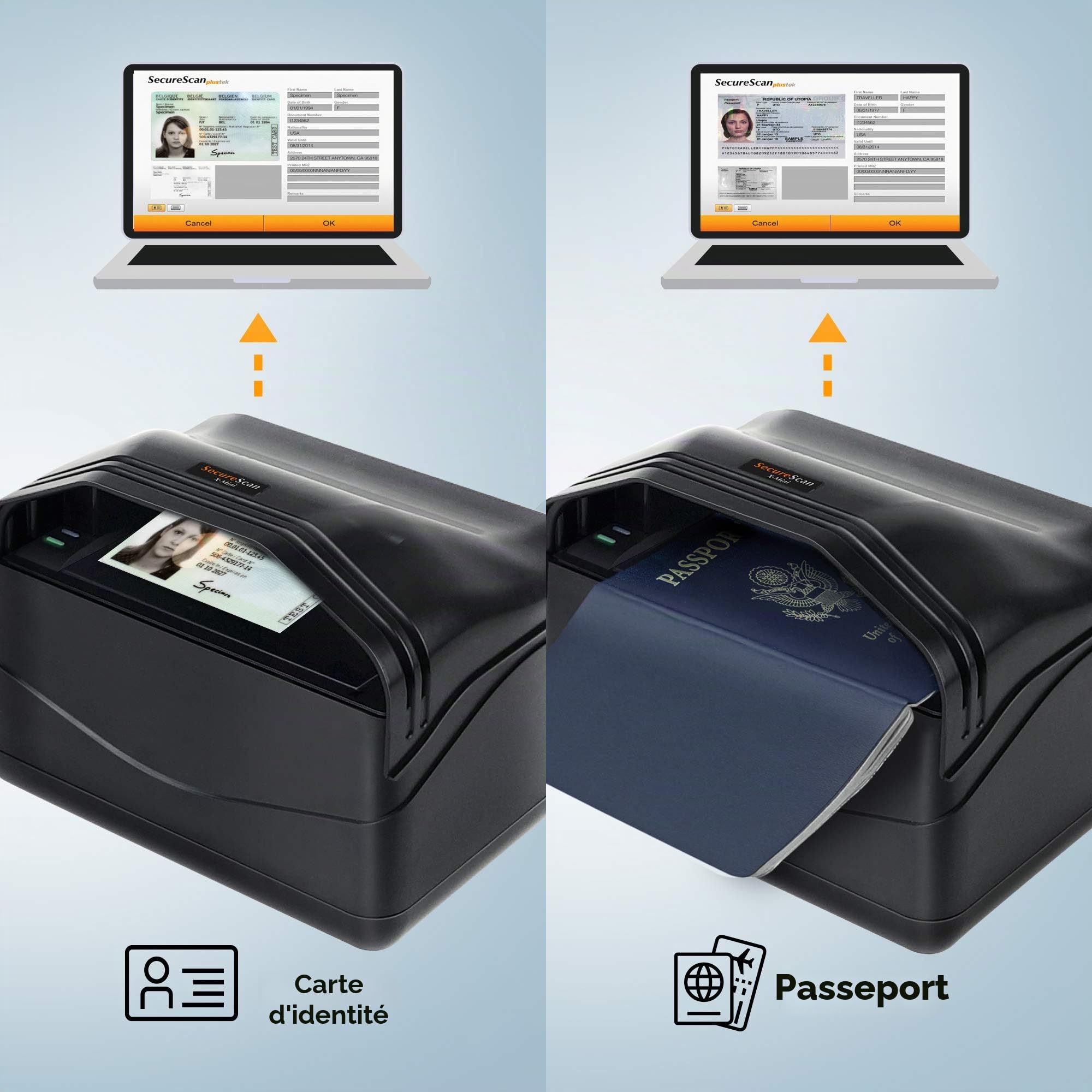 Plustek X-Mini - Scanner de Passeport et de Carte d'identité, pour la numérisation d'identité personnelle, de permis de Conduire et de Passeport