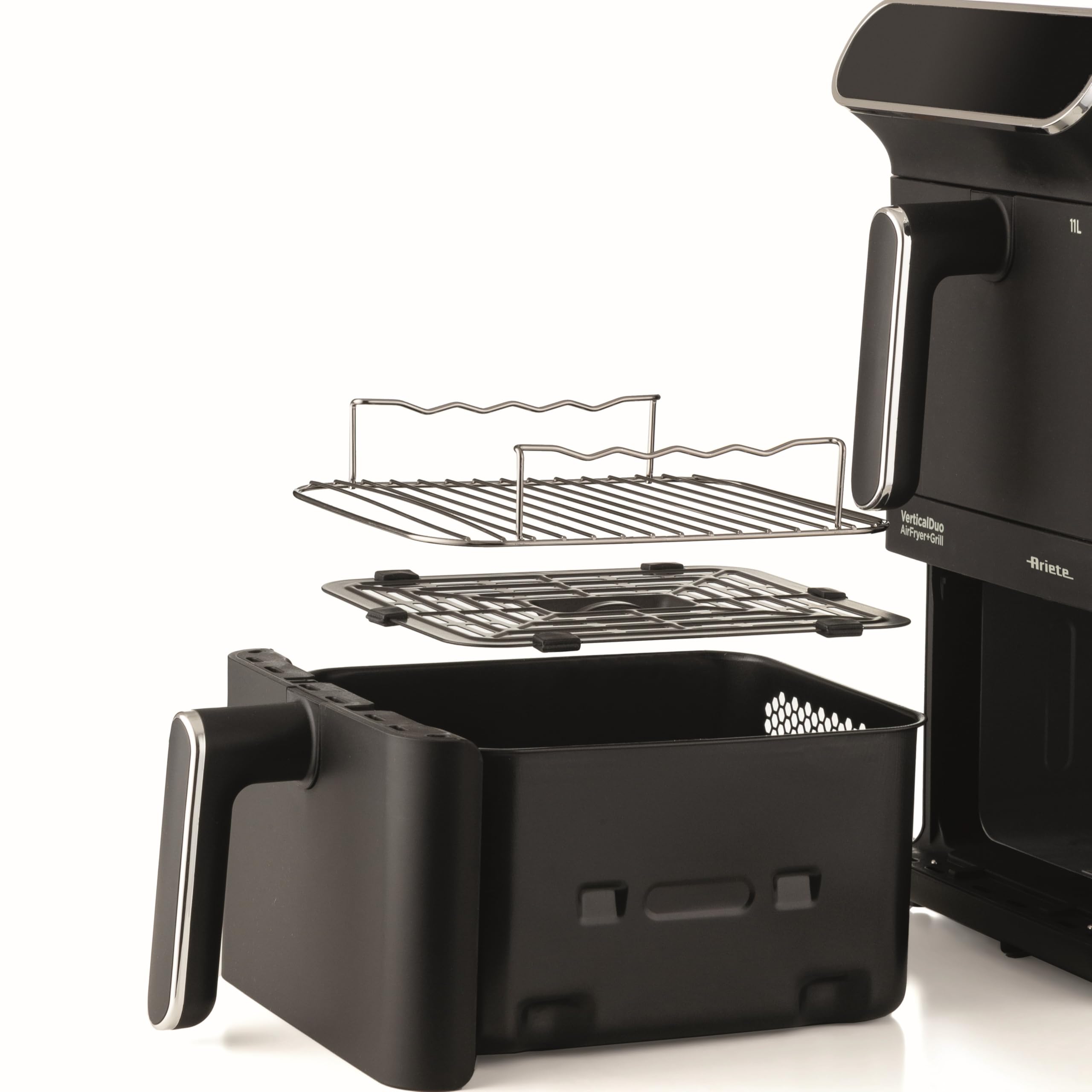Ariete 4640/10 Air Fryer Vertical DUO, Friggitrice ad aria doppia verticale, 2460W, 11L, Due cestelli, Sync e Dual, 6 programmi, Funzione Grill, Fino a 200°C