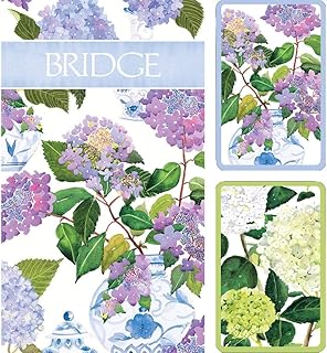 Caspari Hydrangeas and Porcelain Large Type Bridge Gift Set - 2 Playing Card Decks & 2 Score Pads