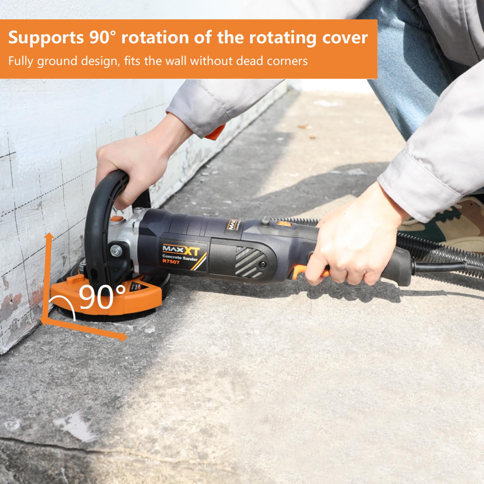 Levigatrice per Cemento 1500W, MAXXT Smerigliatrice per calcestruzzo 1000-8500RPM 7 Velocità Regolabili, Levigatrice per Calcestruzzo con Protezione Rimovibile(Include due dischi abrasivi al diamante)