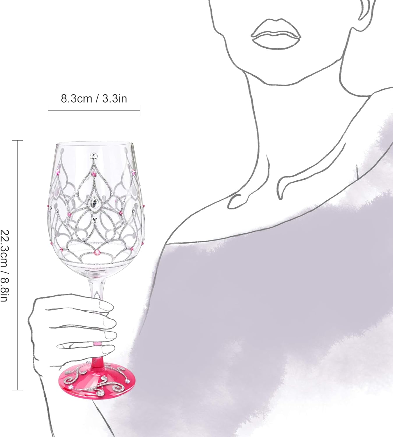 NymphFable Colorful Wine Glass Princess Crown Artisan Painted Glass 15 oz Novelty Gift for Birthdays,Weddings,Valentine's Day - Image 5