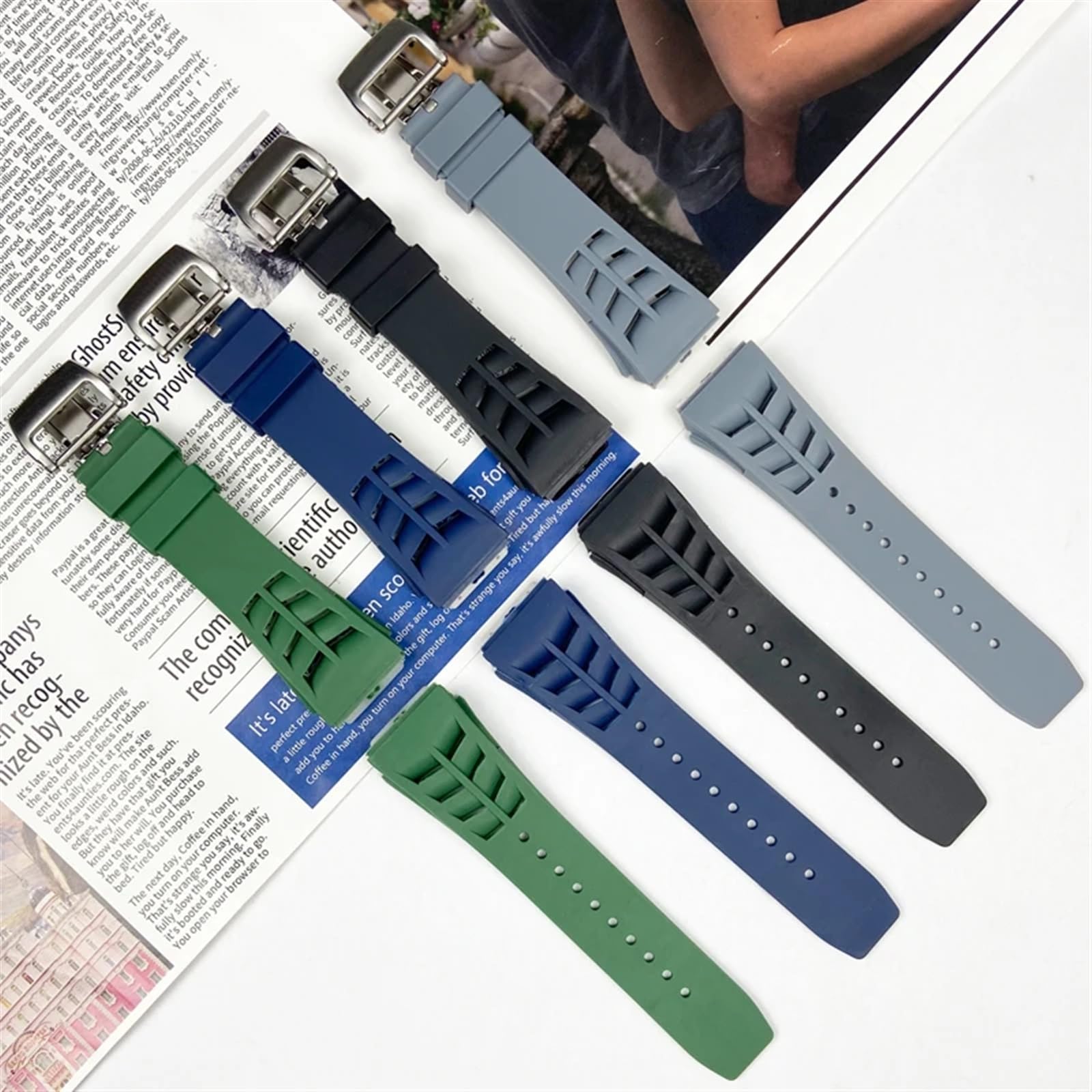 25 mm gumowy silikonowy pasek do zegarka Richard Mille pasek ze stali nierdzewnej składana klamra niebieski pasek akcesoria do zegarków niebieski pasek