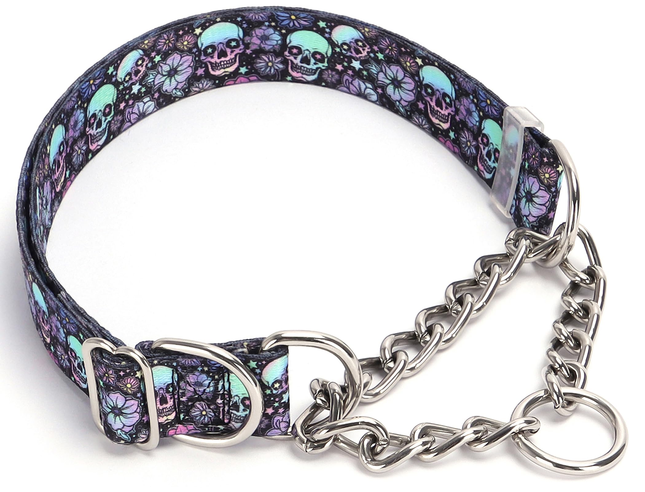 Skull Chain Martingale Collar for Dogs, No Pull Slip Cinch Choker Choke Collar Training Escape Proof Heavy Duty Dog Collar for Extra Large Medium