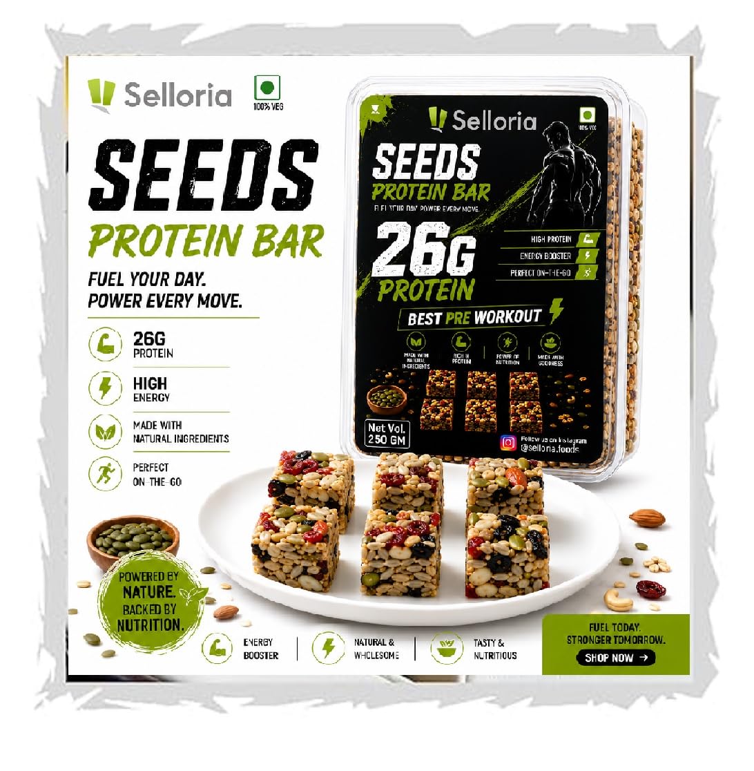 Selloria Seeds Protein Bar | 26g Protein| 250g Pack | Premium Dry & Fruits, Seeds & Nuts Bar | Healthy High Protein Snack | Energy Bar for Gym, Fitness, Weight Management | No Added Sugar | Natural Protein Rich Snack protein bar without suger-image-32