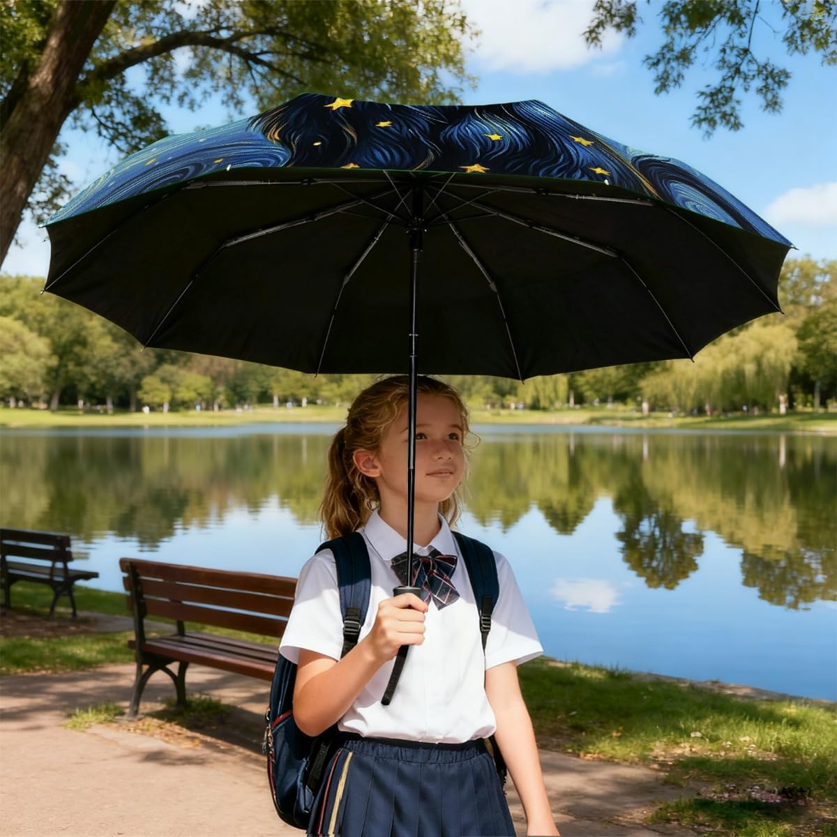 Sun UV Protection Umbrellas for Rain, Windproof Automatic Folding Rain Umbrellas Open Close for Walking Travel