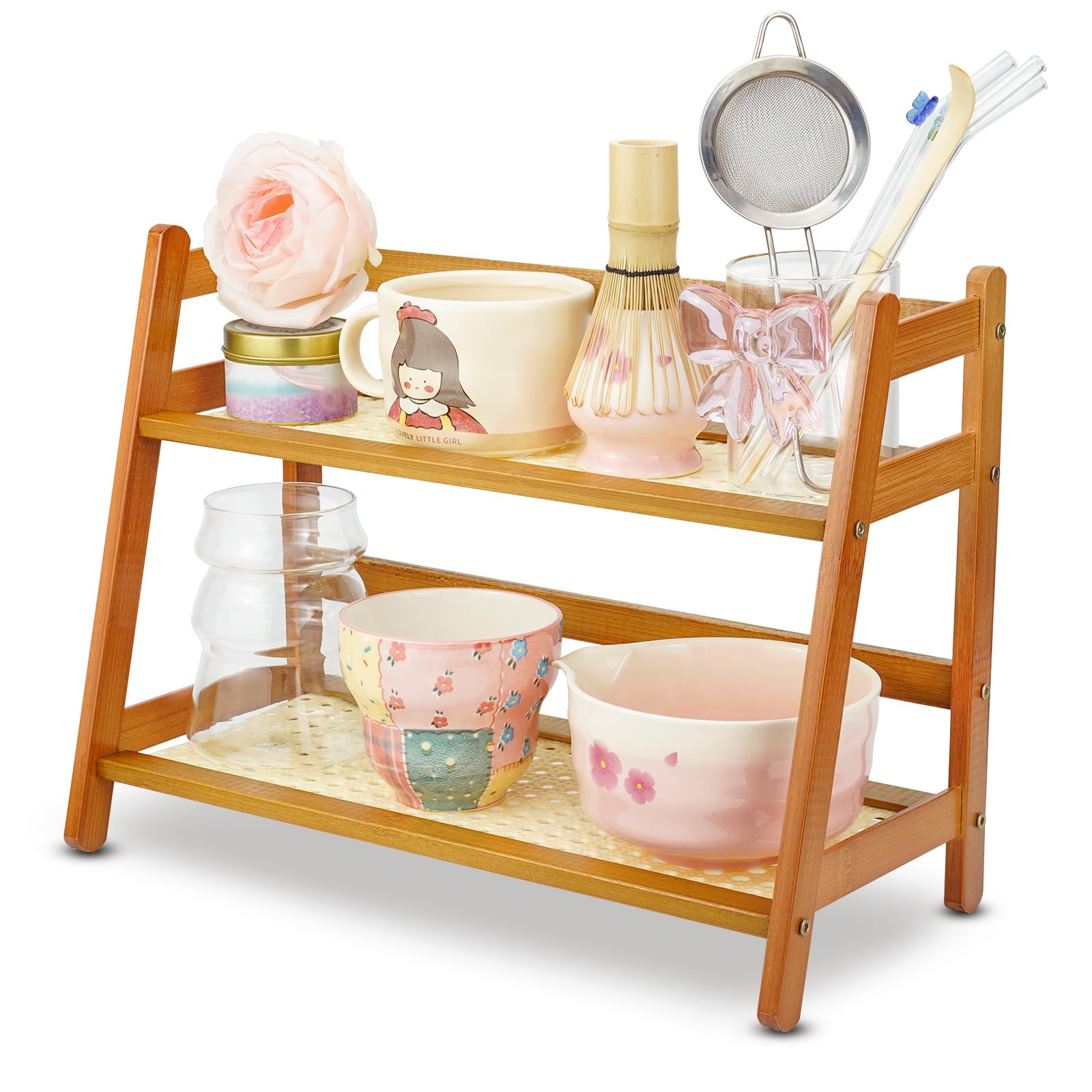 RoaGain Tassenregal, 39x18x29cm – Bambus Tassenhalter, 2-stufig, Matcha Station & Kaffeetassenregal für Arbeitsplatte, Tee Organizer, Holzwerkstoff Tassenständer für Küche, Büro & Zuhause Küche, Haushalt & Wohnen