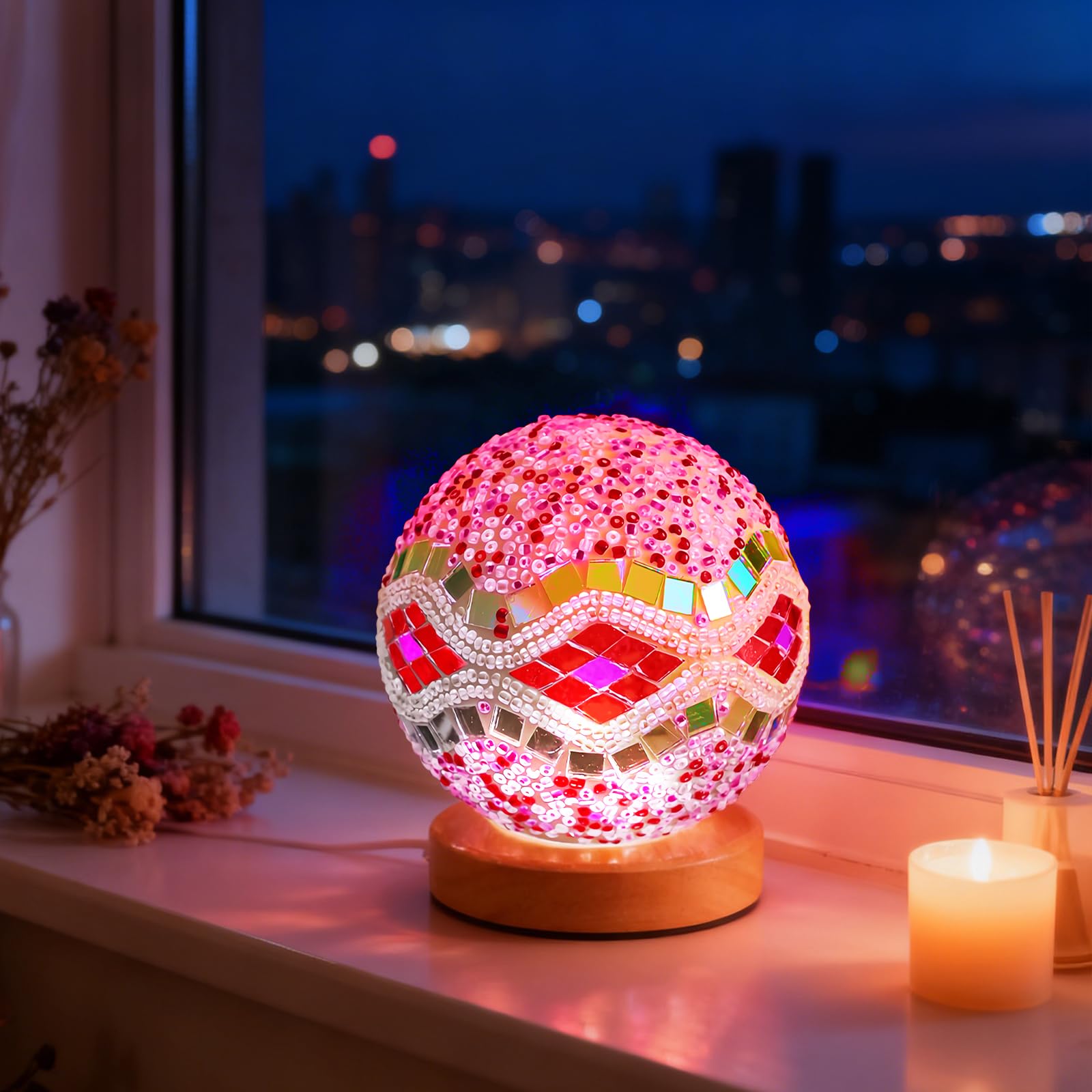 wpdash Turkish Mosaic Table Lamp Vintage Stained Glass Lamps Dimmable Decorative Lights for Valentine's Day Atmospheric Decor Lighting KTV/Bar Exotic Decoration (Baroque B - Pink, Baroque) — image 1